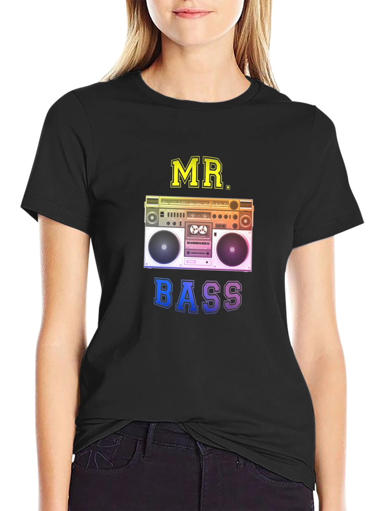 Black Mr. Bass Retro Boombox Graphic Tee - Black view 2
