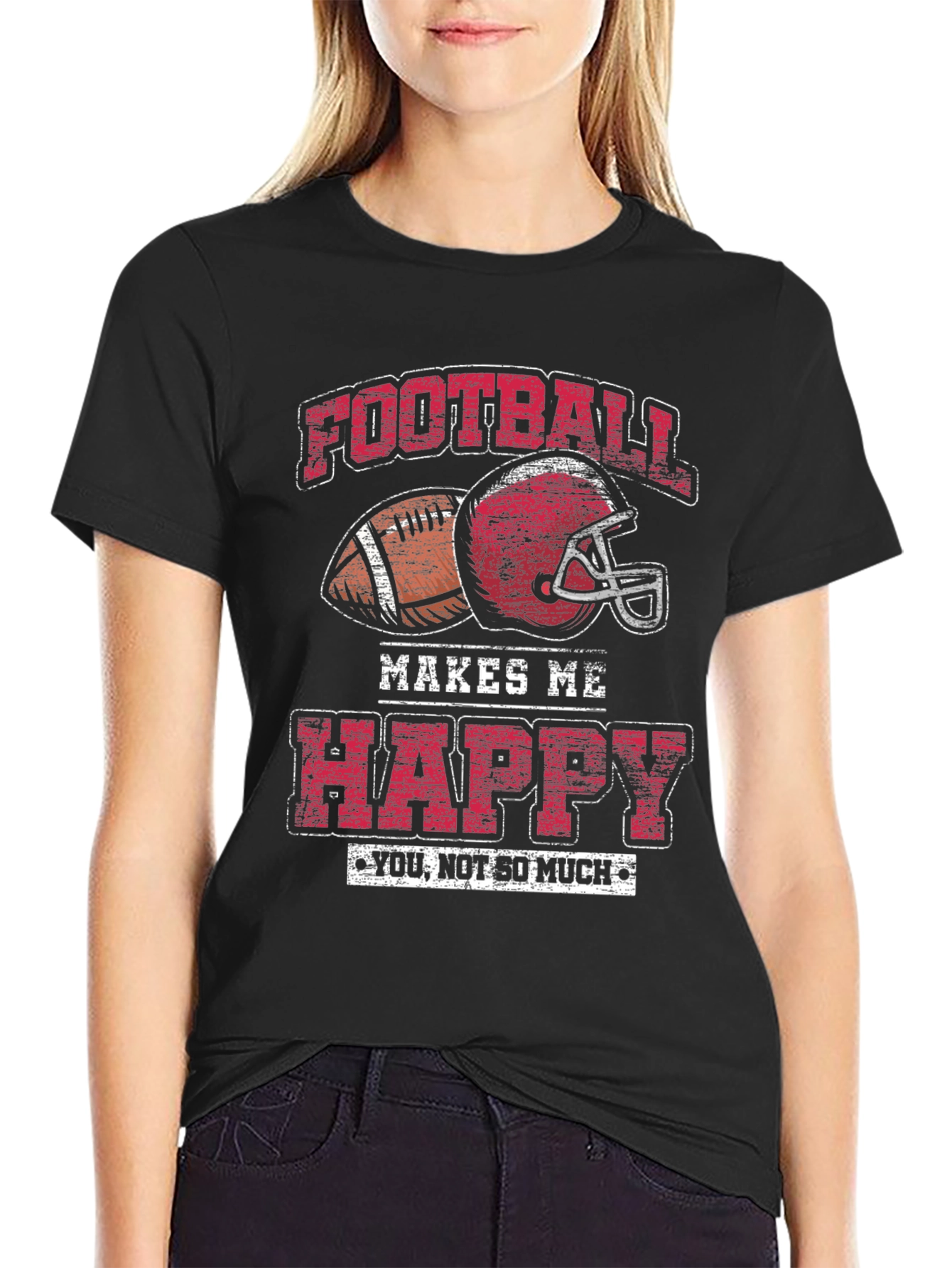 Black Football Makes Me Happy Graphic T-Shirt view 2