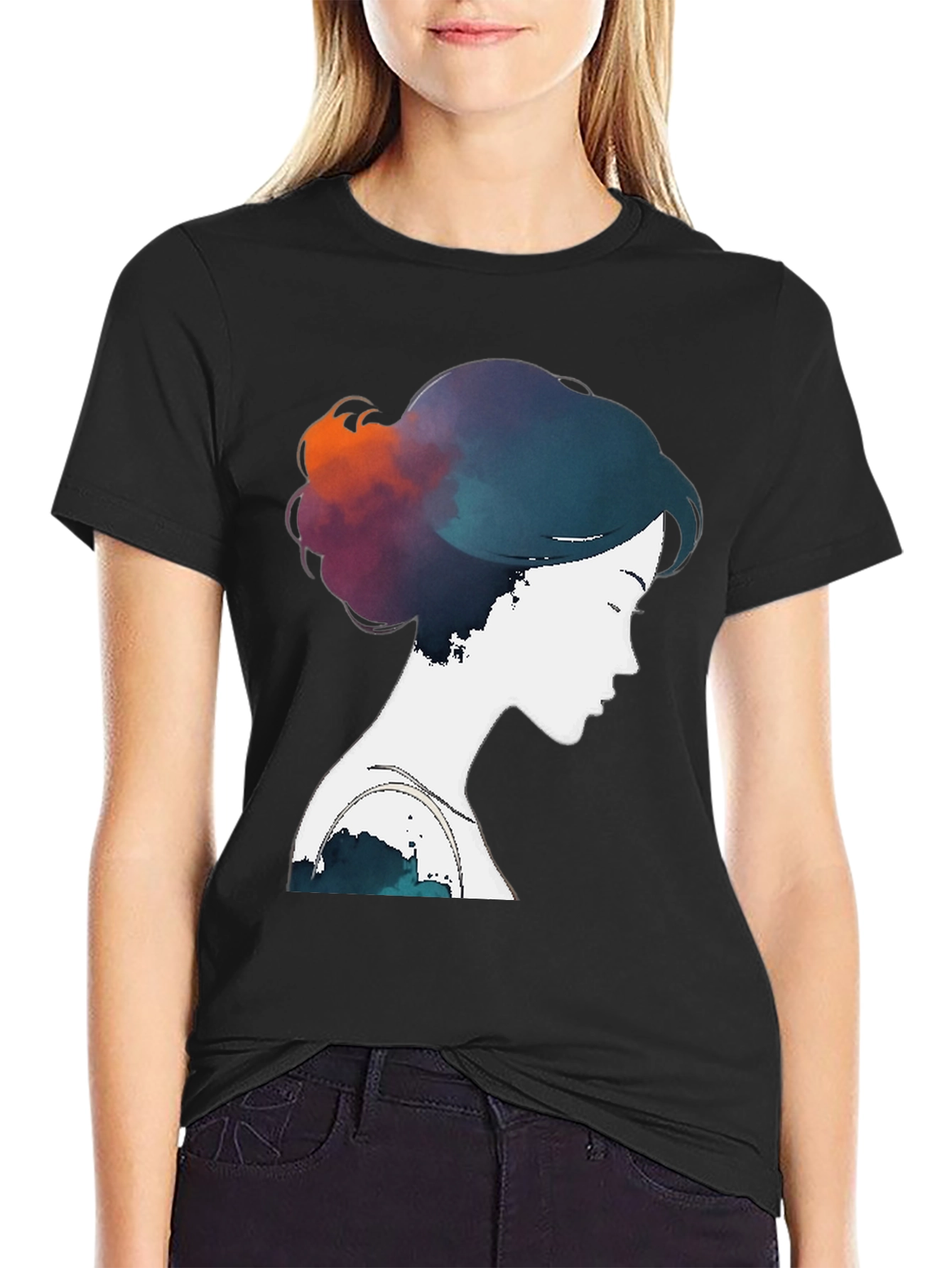 Black Watercolor Silhouette T-Shirt - Artistic Design view 2