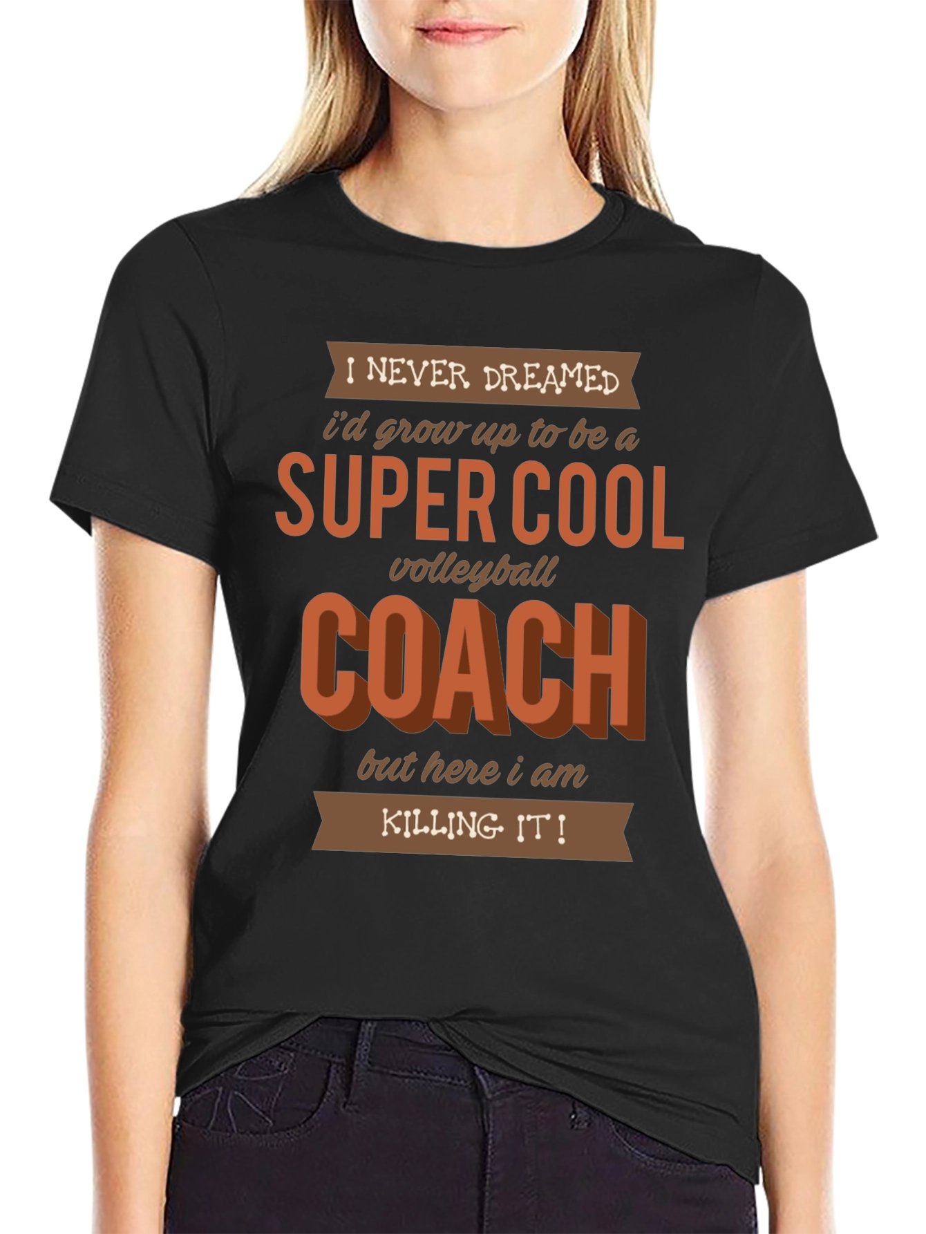 Black Super Cool Volleyball Coach Graphic T-Shirt view 2