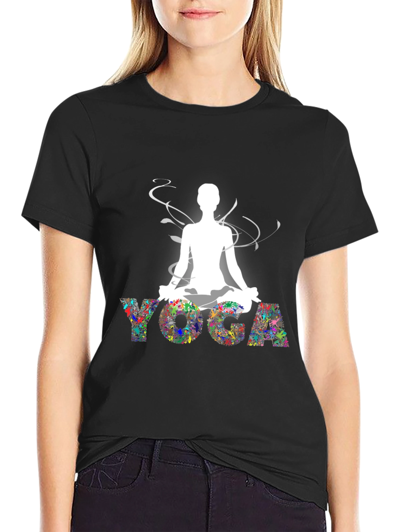 Black Yoga Graphic Black T-Shirt view 2