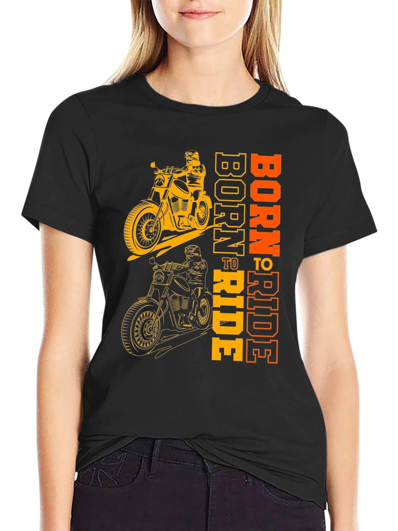 Black Born to Ride Motorcycle Graphic Tee - Black view 2