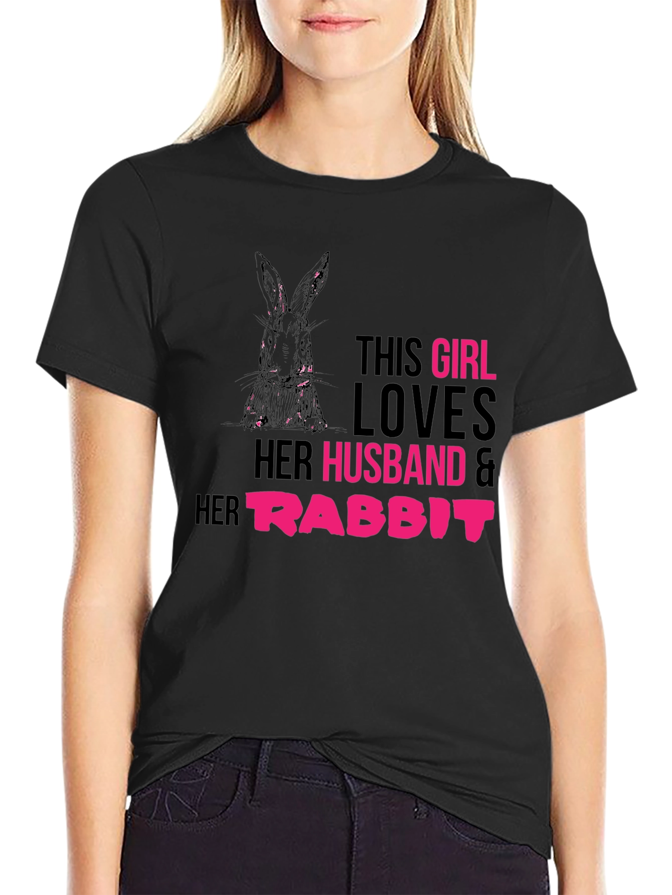 Black Girl Loves Husband and Rabbit T-Shirt view 2