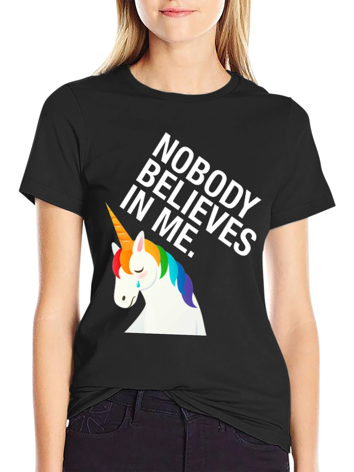 Black Sad Unicorn Graphic Tee - Nobody Believes view 2