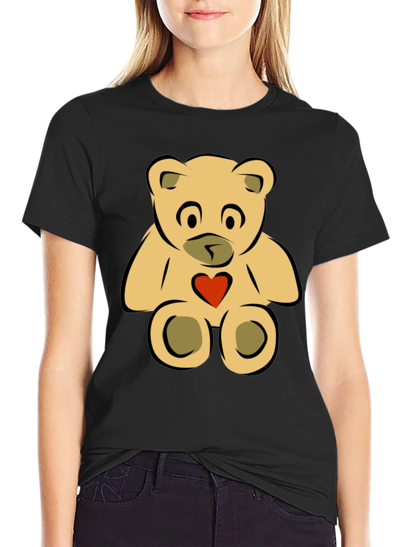 Black Cute Teddy Bear Graphic Tee - Black view 2