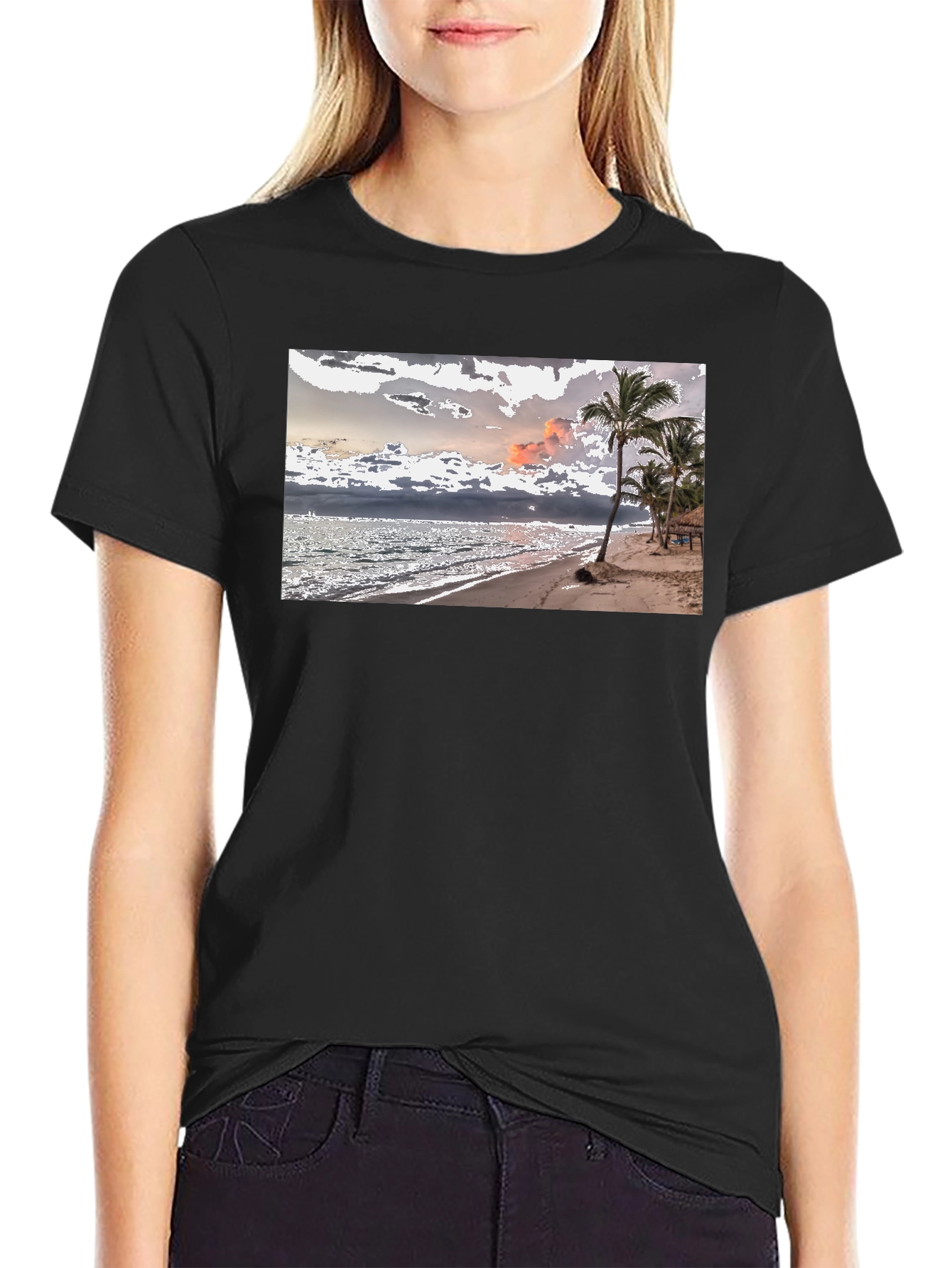 Black Beach Scene Graphic Tee view 2