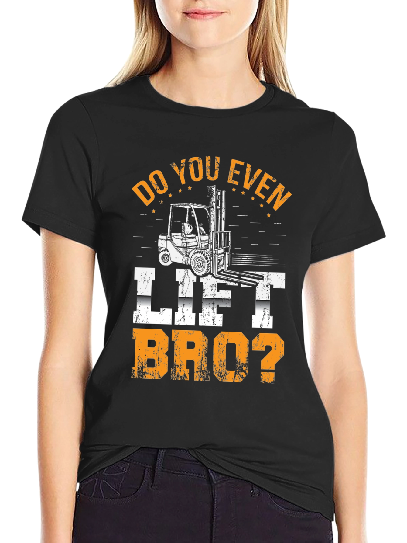 Black Do You Even Lift Bro? Forklift T-Shirt view 2