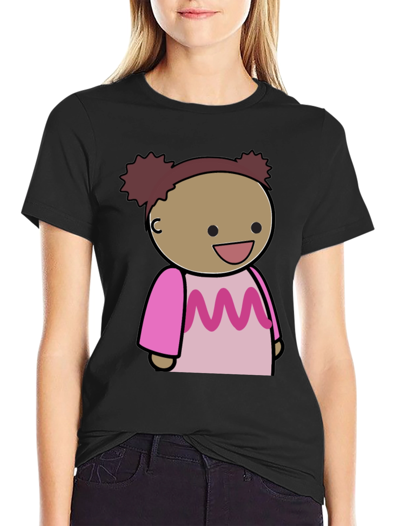 Black Cartoon Character Graphic Tee - Black Cotton Blend view 2
