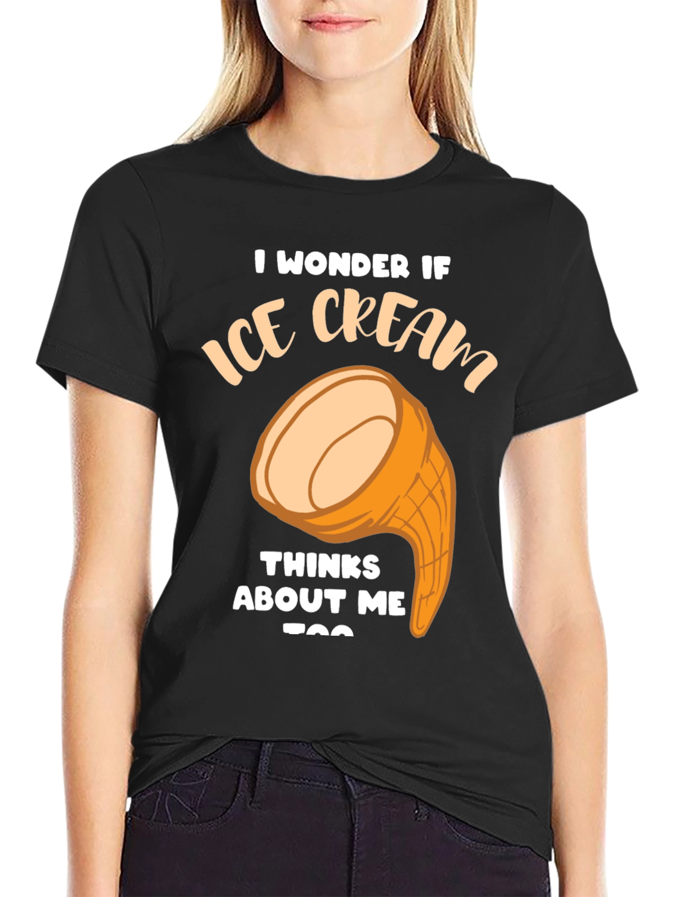 Black Ice Cream Thinks About Me Funny Graphic T-Shirt view 2