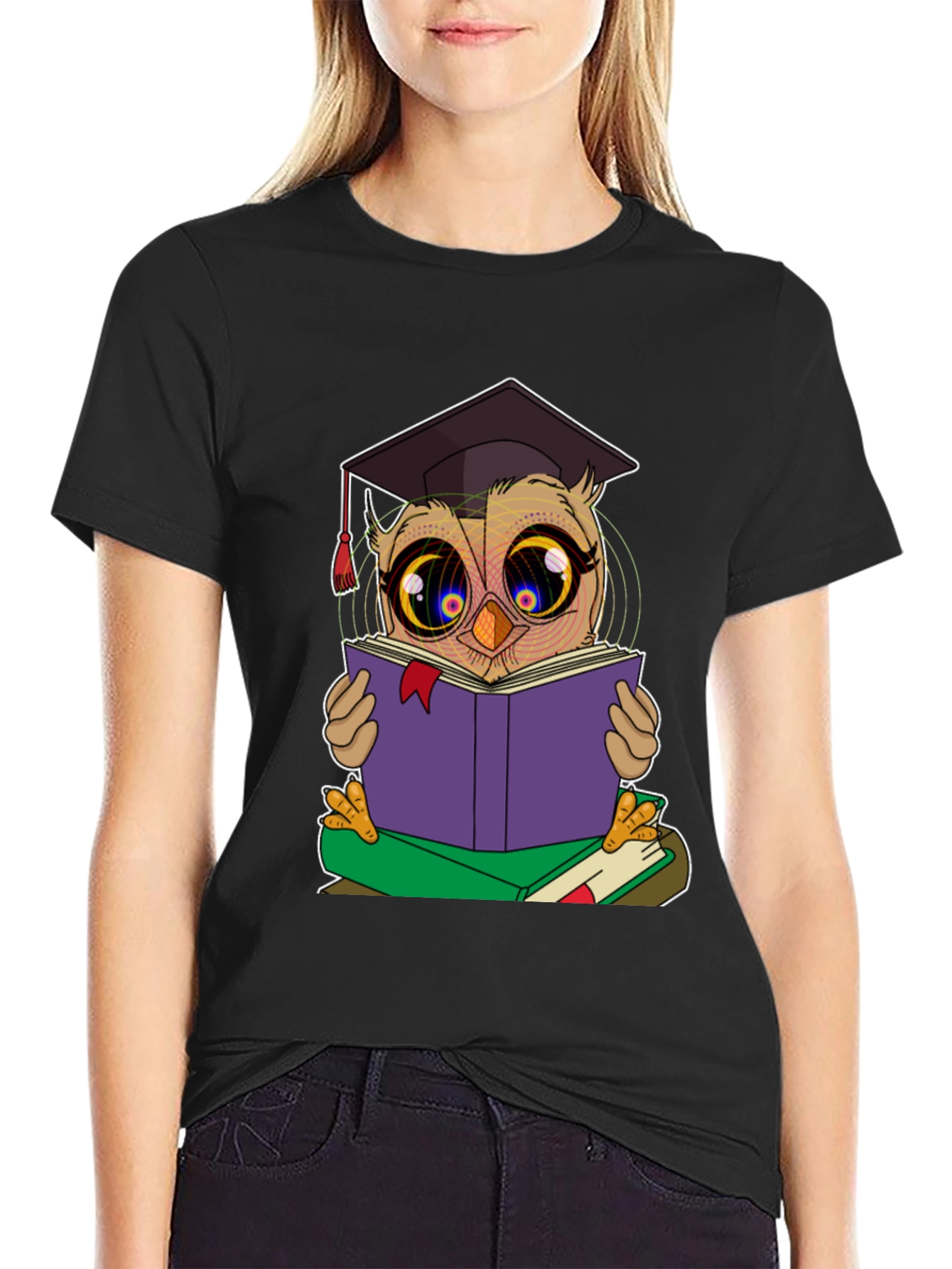 Black Owl Reading Book T-Shirt view 2