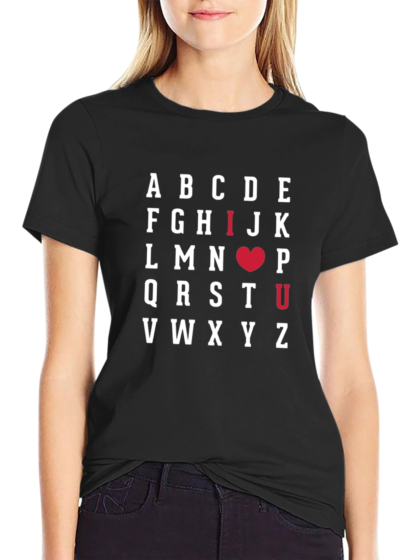 Black I Heart U Alphabet Shirt - Black Cotton Tee view 2