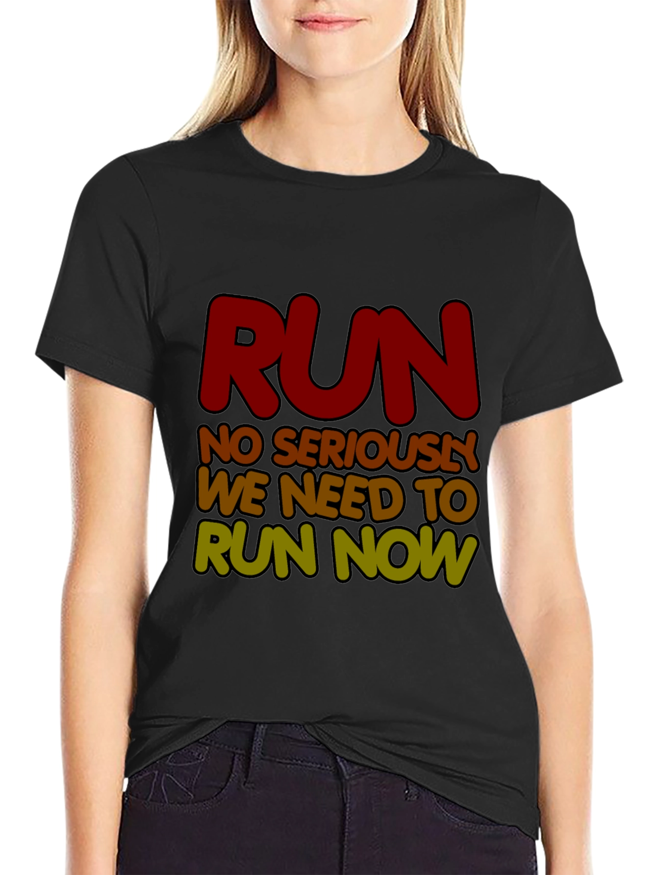 Black Run Now Graphic Tee - Funny Running Shirt view 2