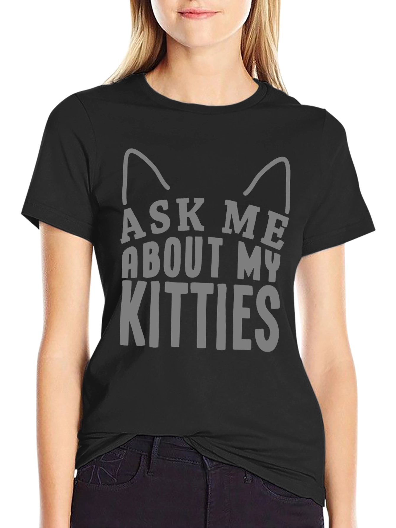 Black Ask Me About My Kitties T-Shirt, Cat Lover Tee view 2