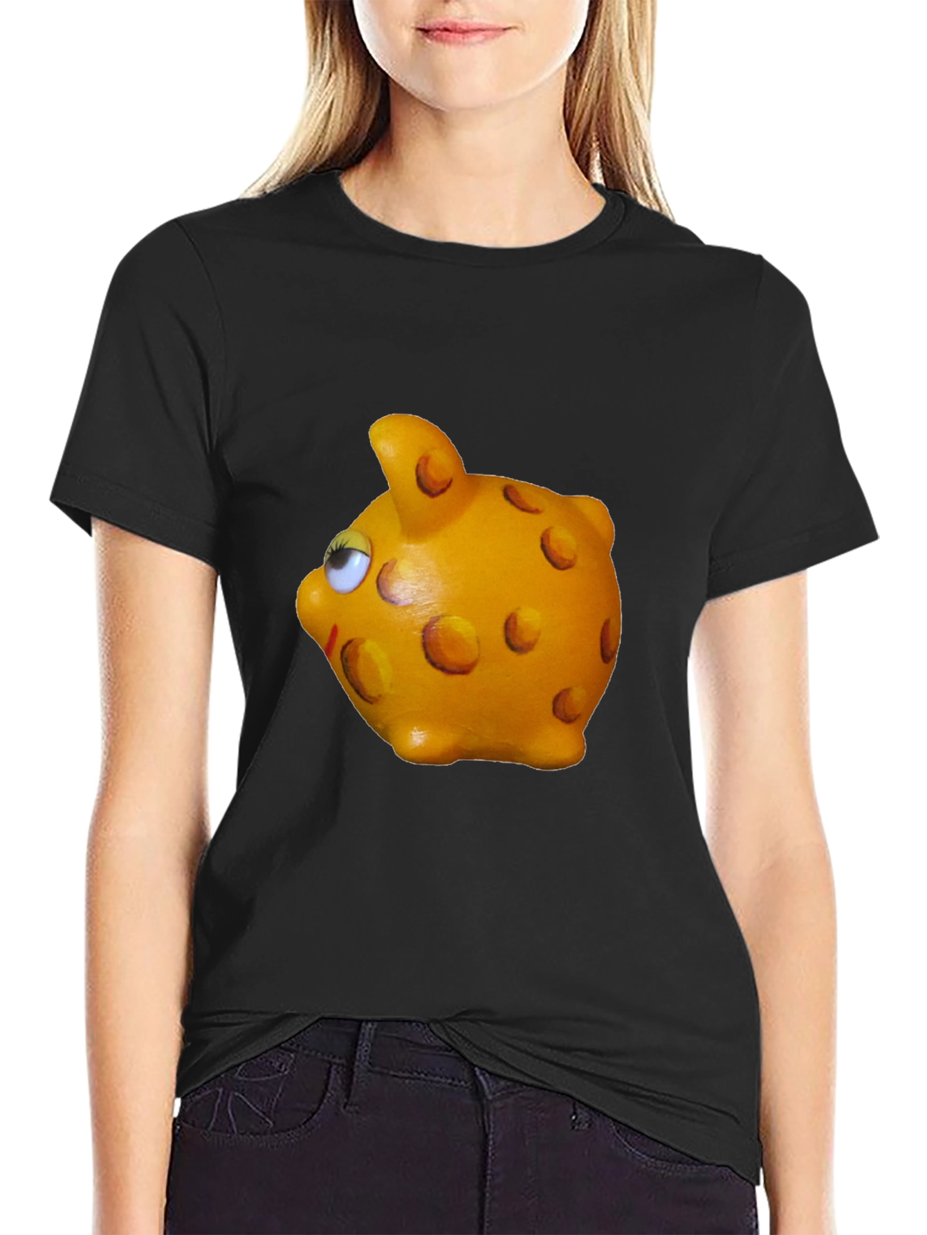Black Funny Piggy Bank Graphic Tee - Unisex view 2