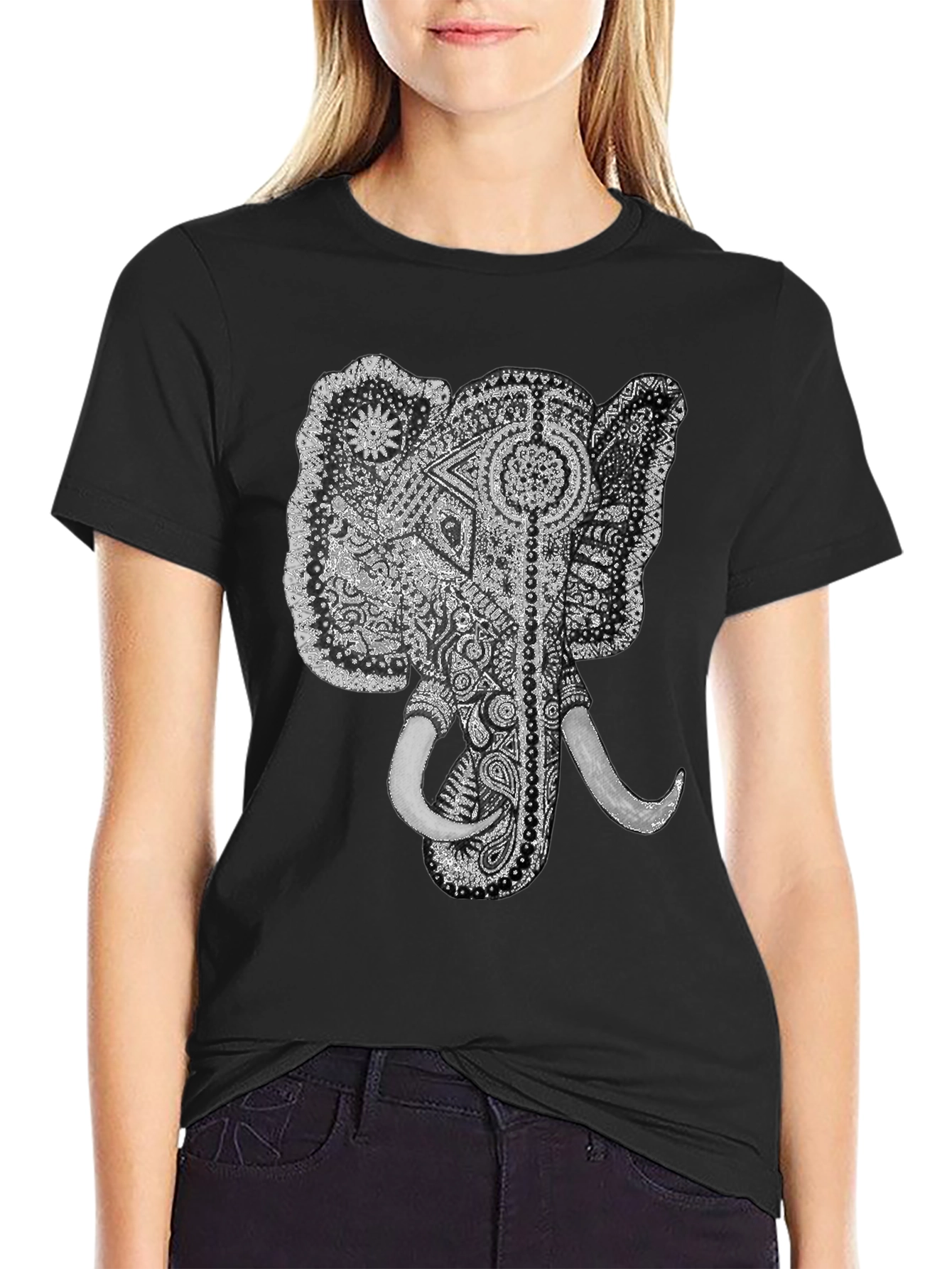 Black Elephant Graphic Tee - Black Cotton T-Shirt view 2