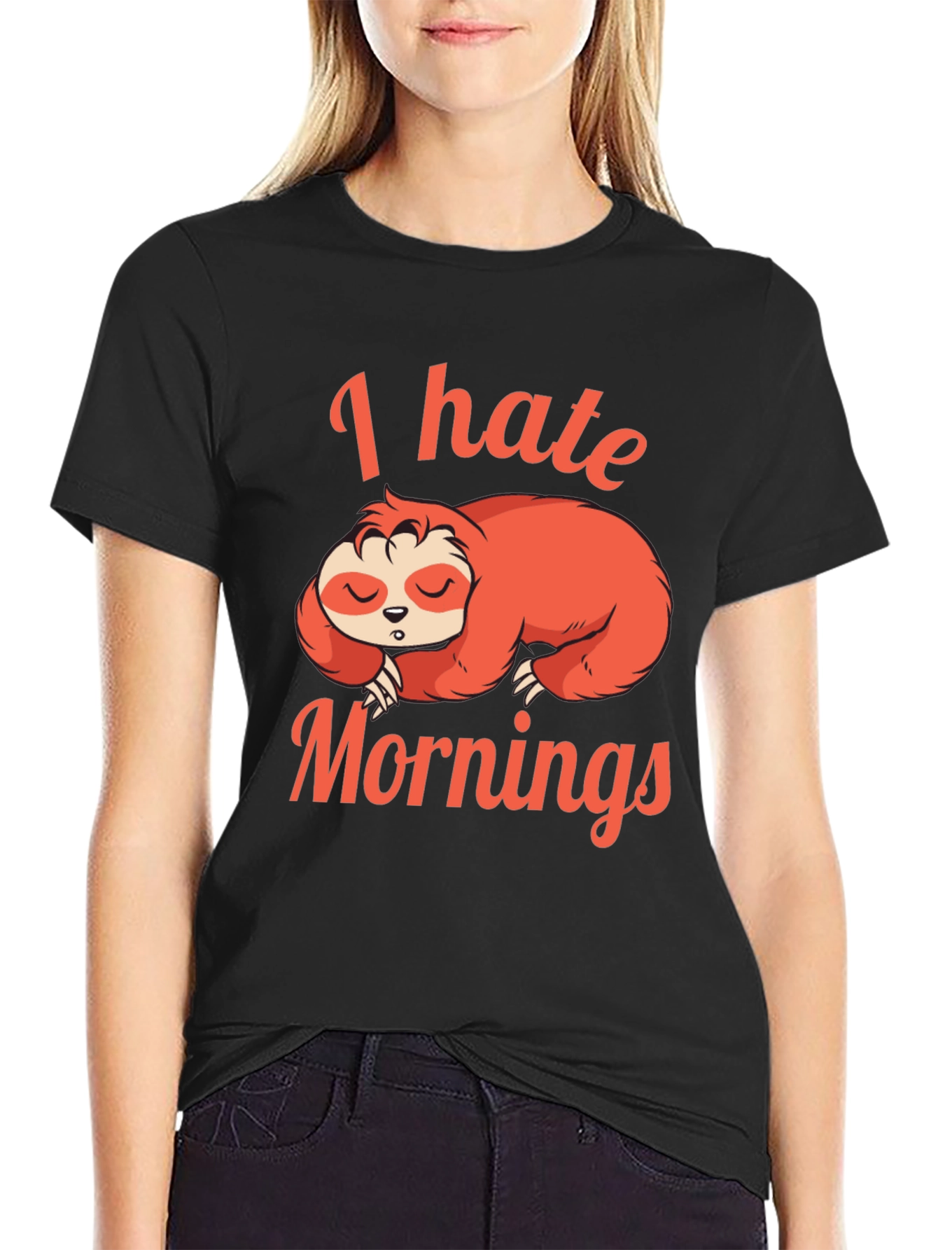 Black I Hate Mornings Sloth Graphic T-Shirt view 2