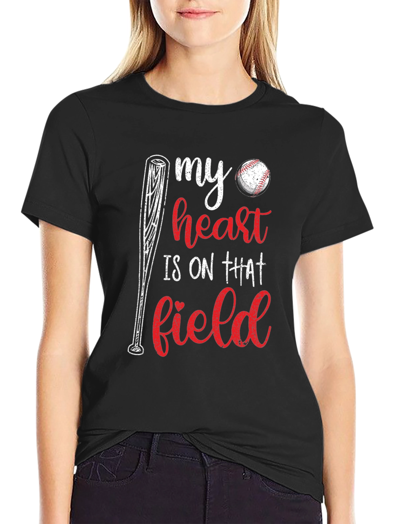 Black Baseball Heart T-Shirt view 2