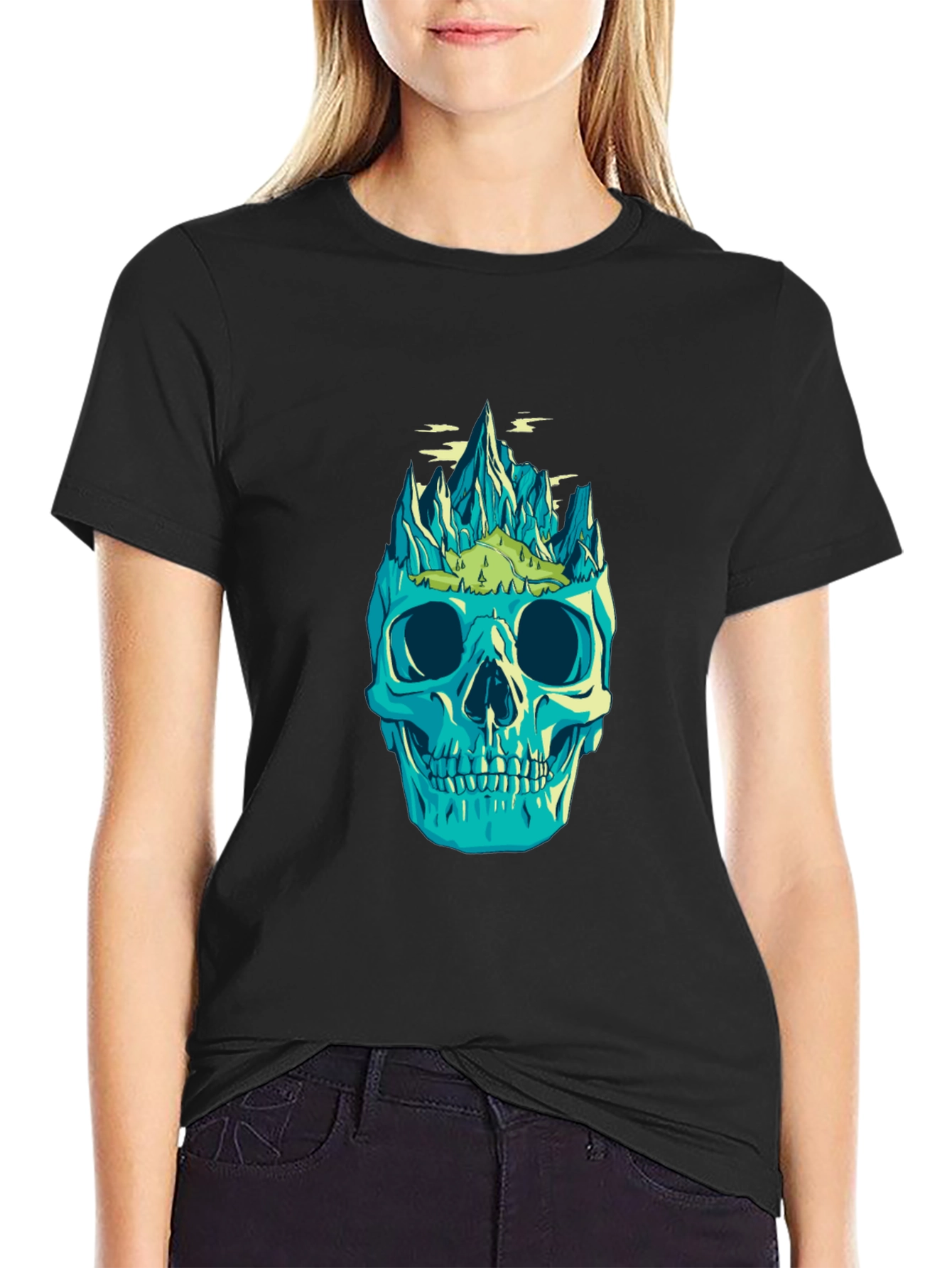 Black Skull Mountain Graphic Tee - Unique Design view 2