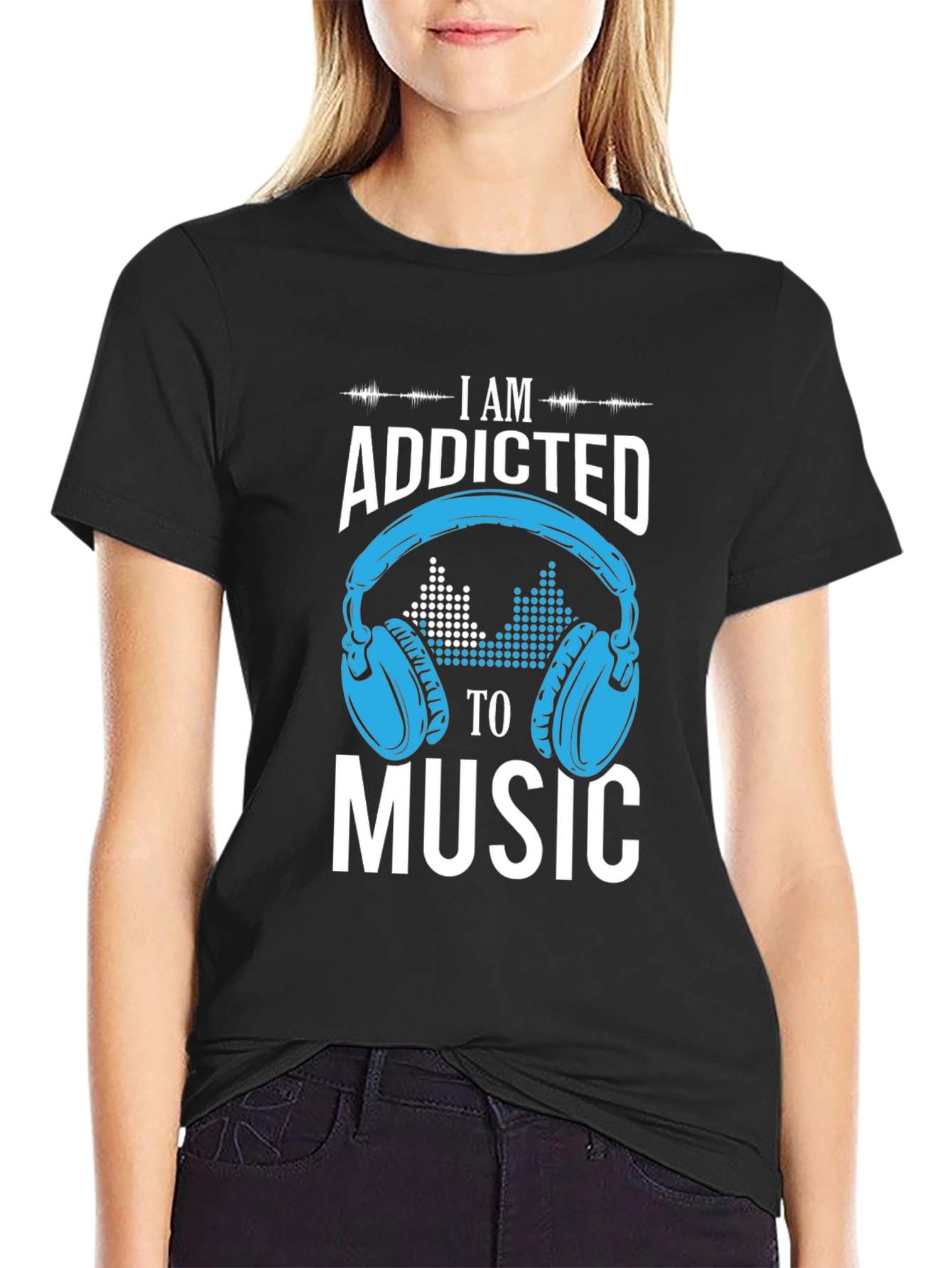 Black Addicted to Music Graphic Print T-Shirt view 2