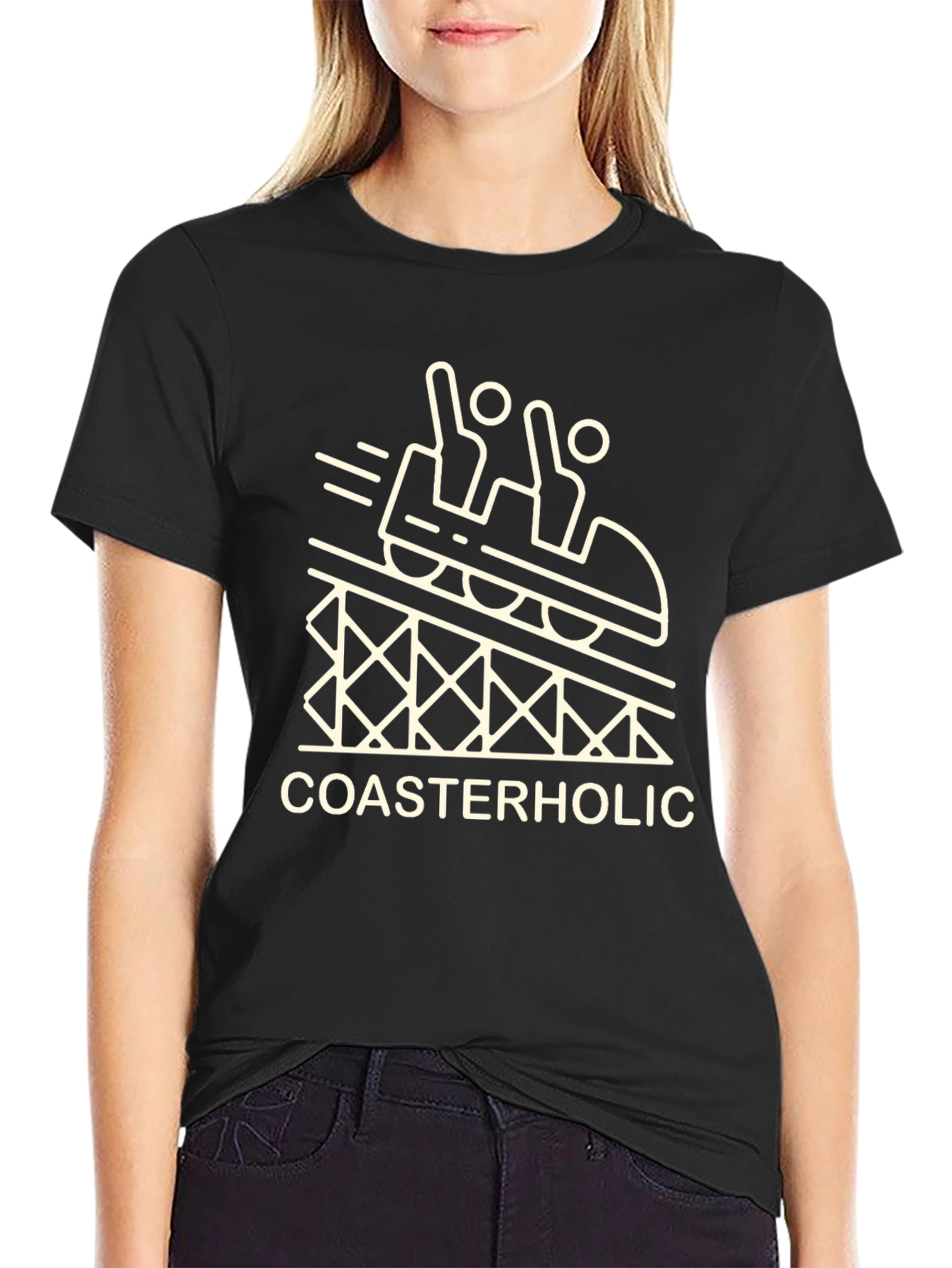 Black Coasterholic Black T-Shirt - Thrill Ride Design view 2