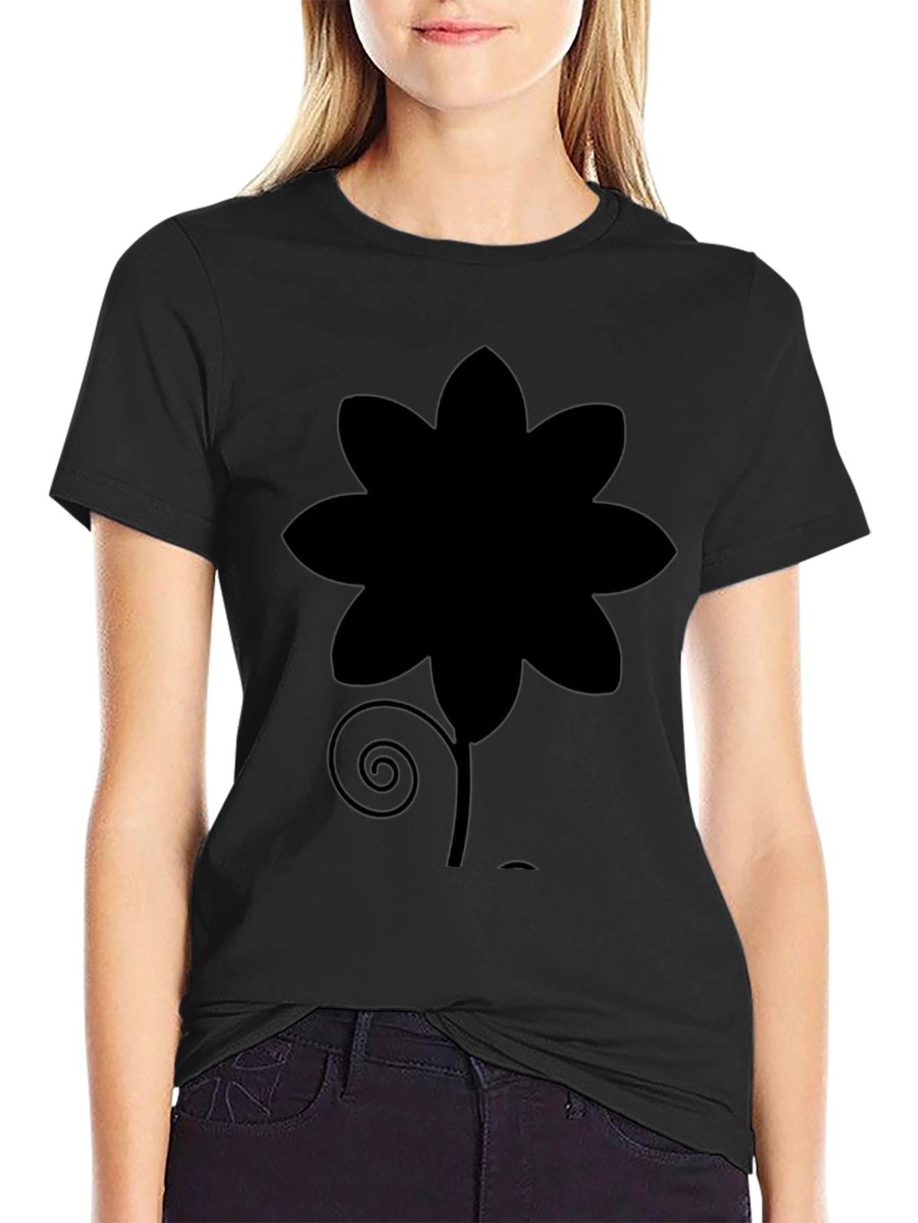 Black Black Flower Graphic Tee - Soft Cotton Casual Shirt view 2