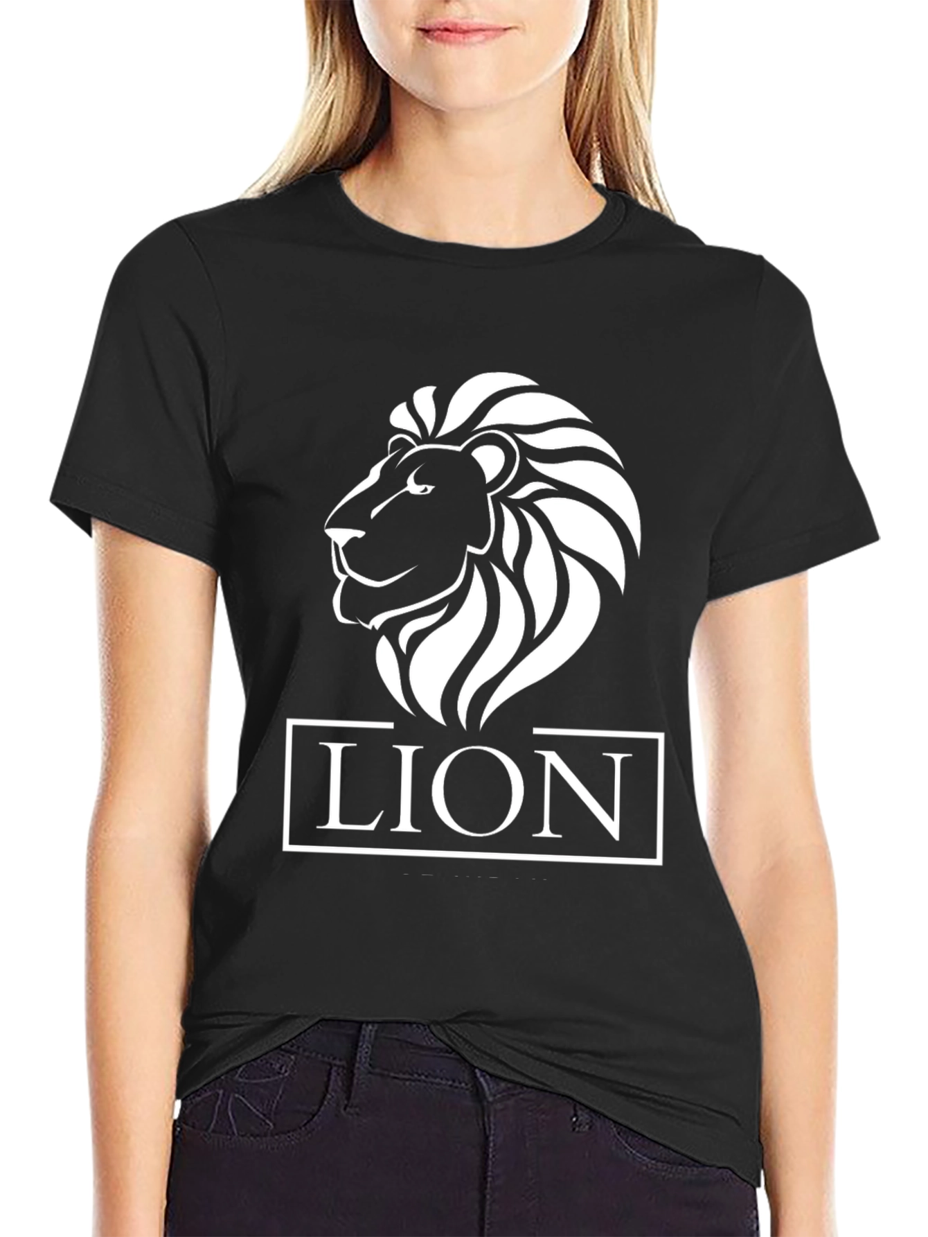 Black Lion Graphic Print Crew Neck T-Shirt view 2