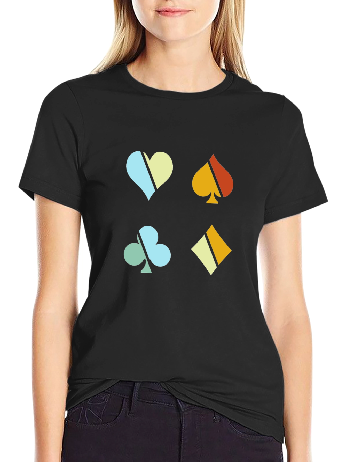 Black Retro Card Suits T-Shirt - Modern Design view 2