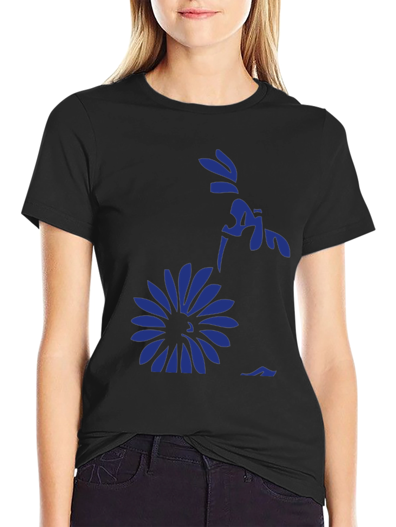 Black Black Graphic Tee - Floral Silhouette Design view 2