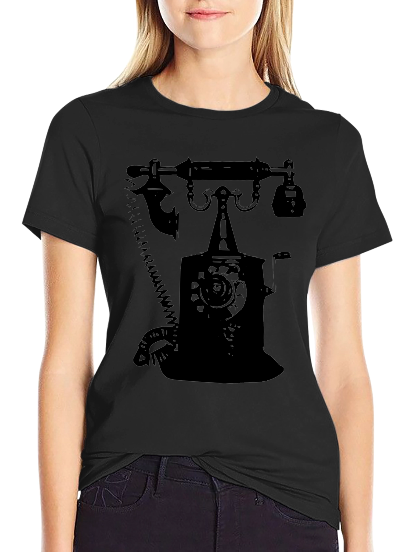 Black Retro Rotary Phone Graphic T-Shirt - Classic Design view 2