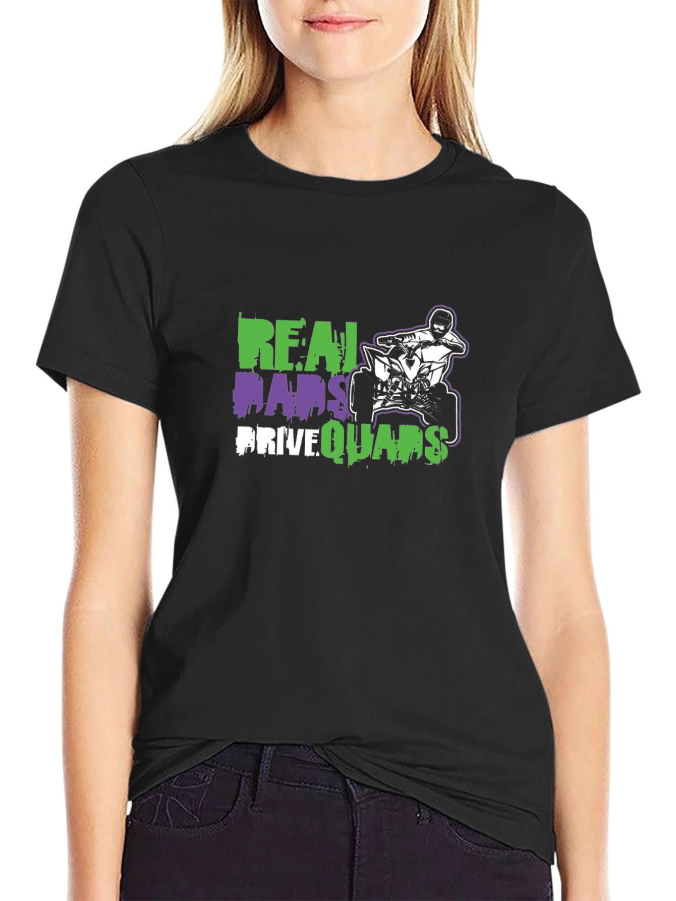 Black Real Dads Drive Quads Black T-Shirt view 2