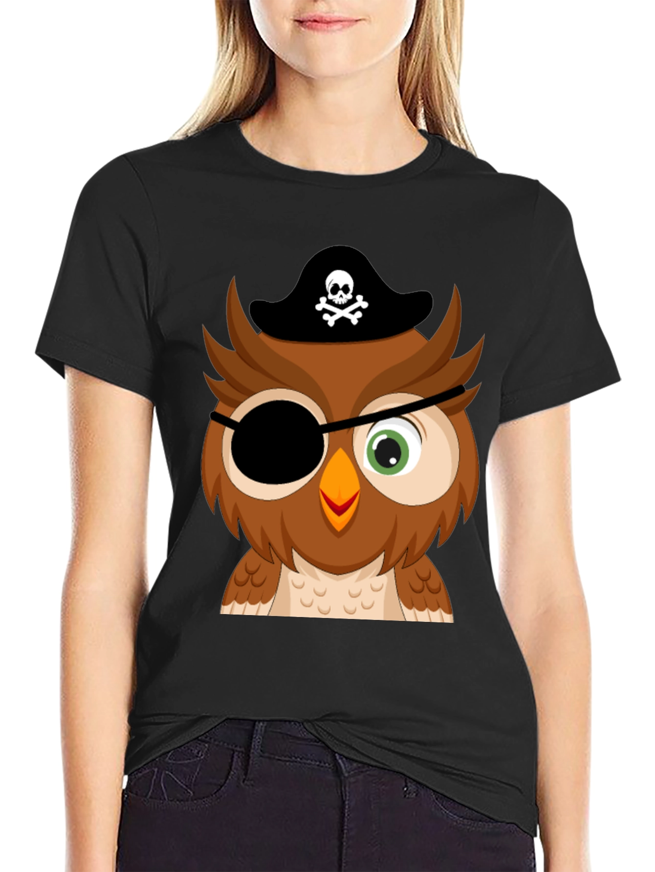 Black Pirate Owl Graphic Tee - Mens Black T-Shirt view 2
