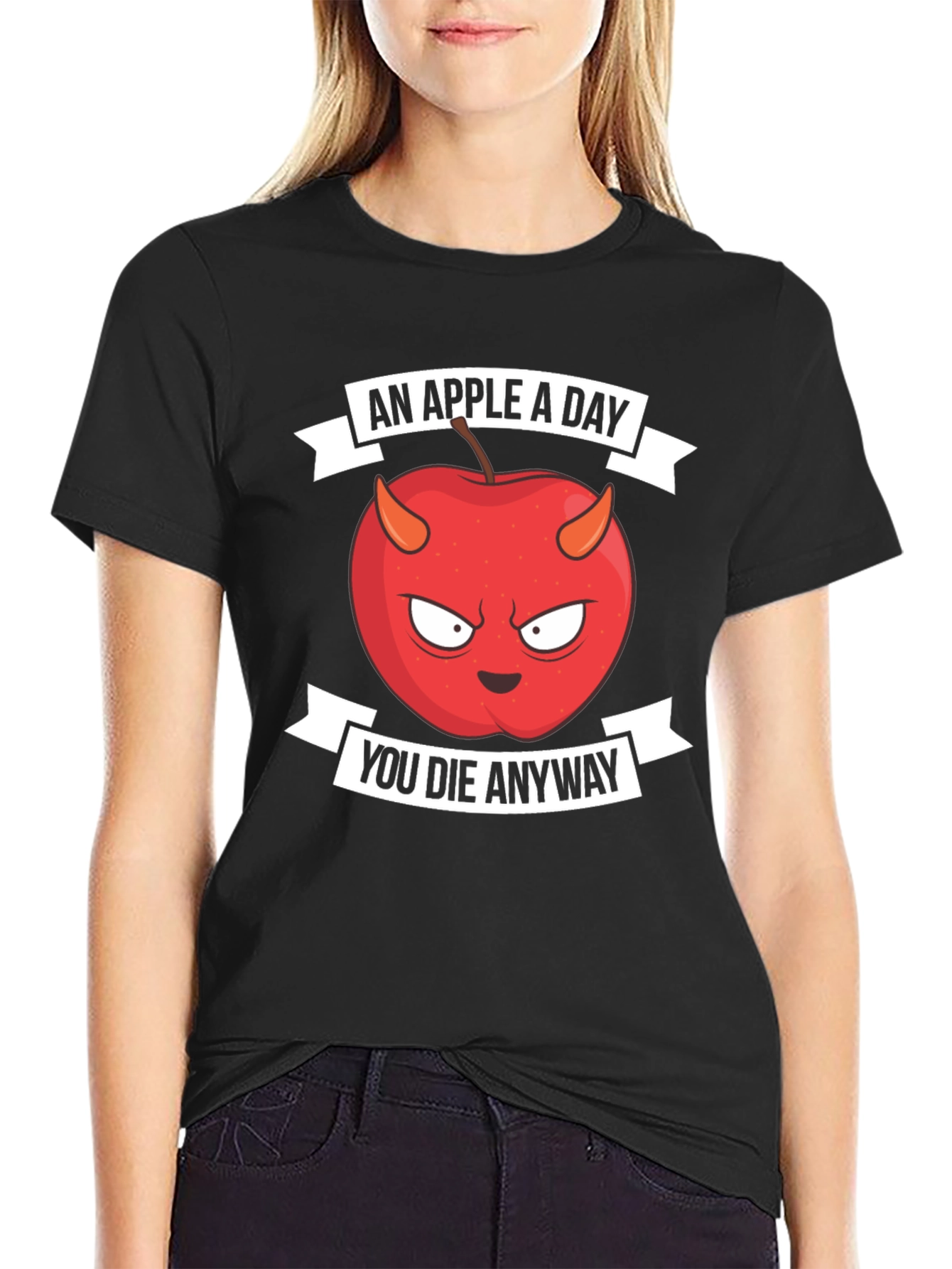Black An Apple A Day You Die Anyway T-Shirt view 2