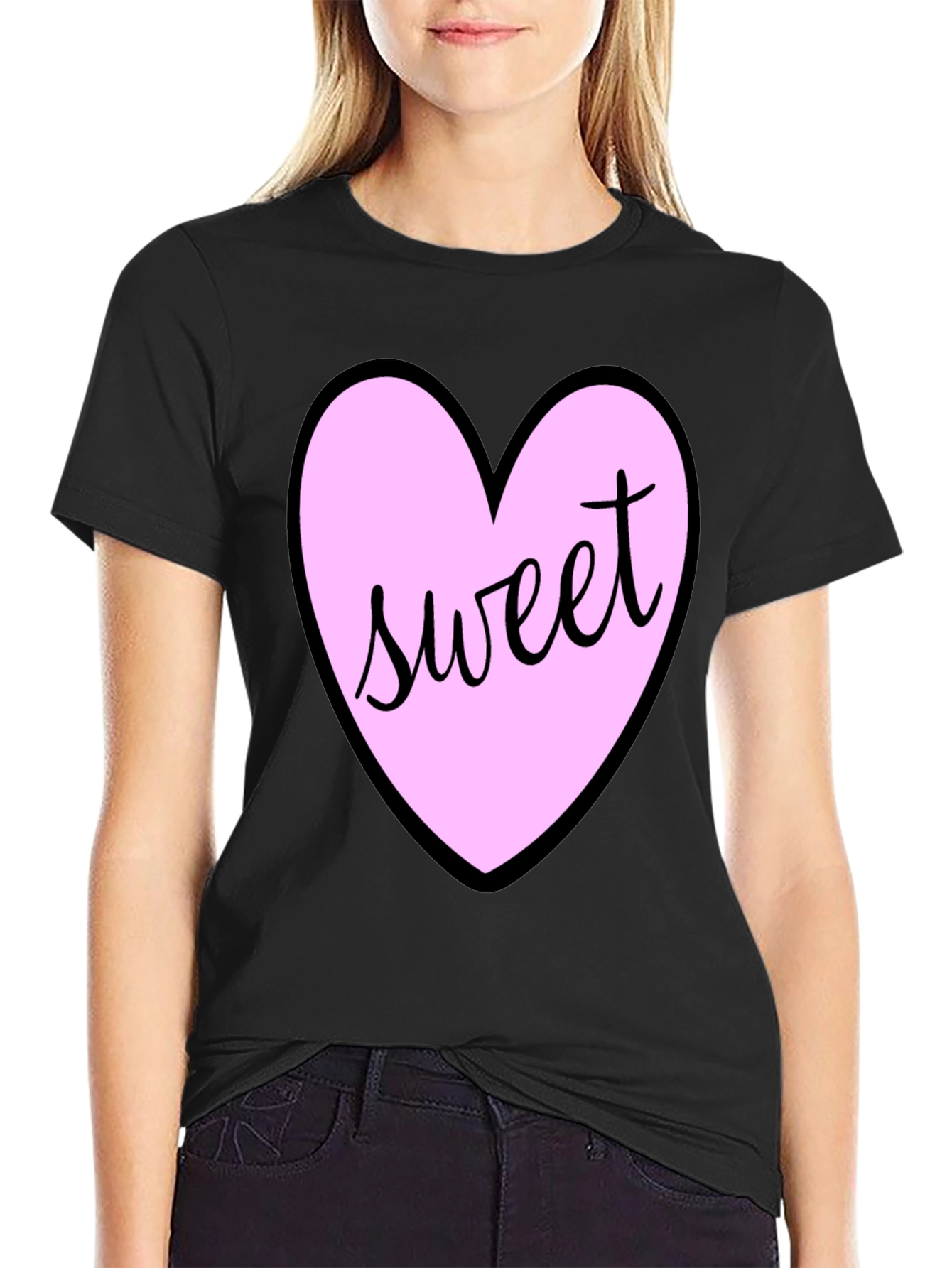Black Sweet Heart T-Shirt - Black Cotton Valentine's Day Tee view 2