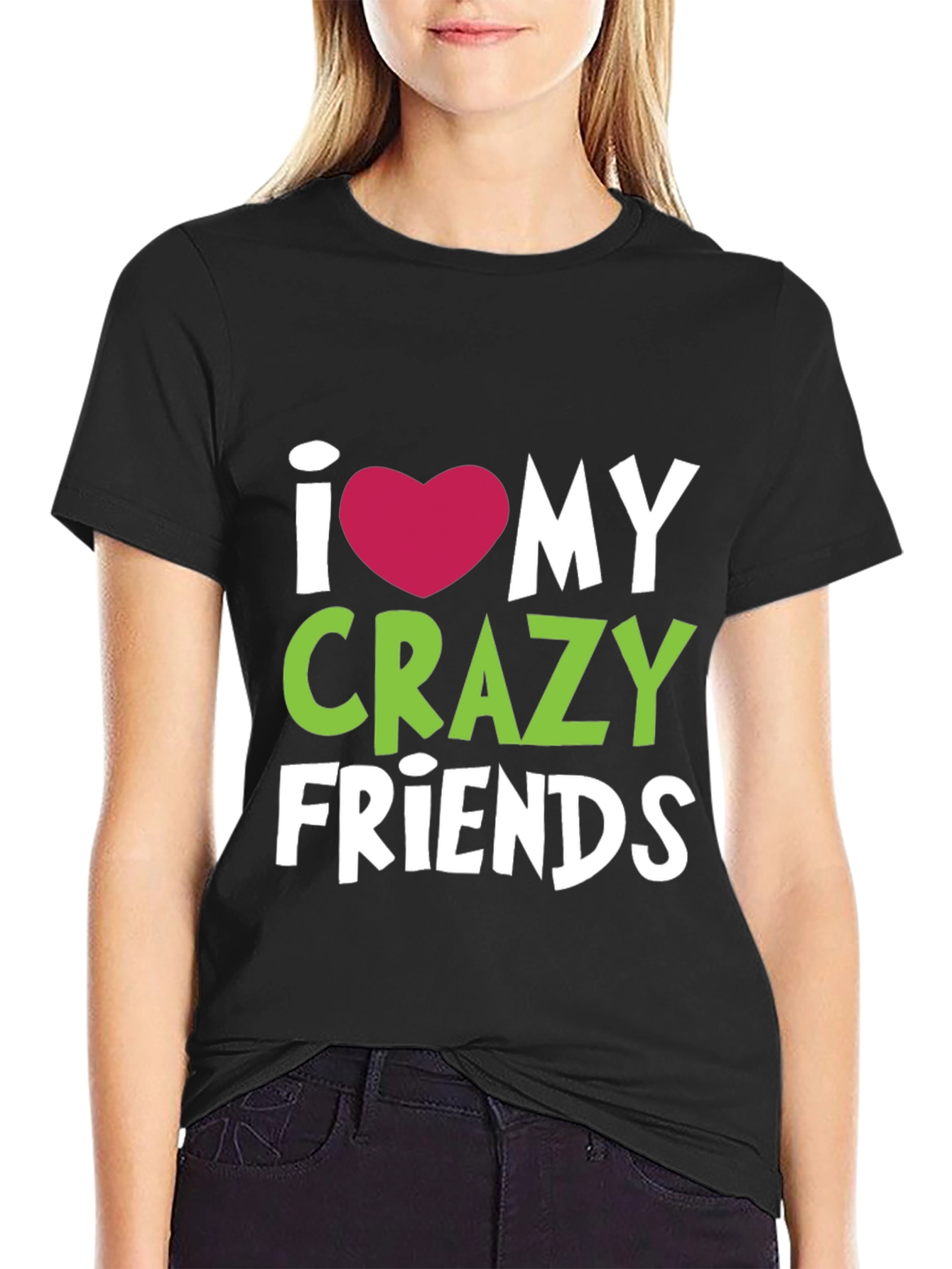 Black I Heart My Crazy Friends T-Shirt - Fun Novelty Tee view 2