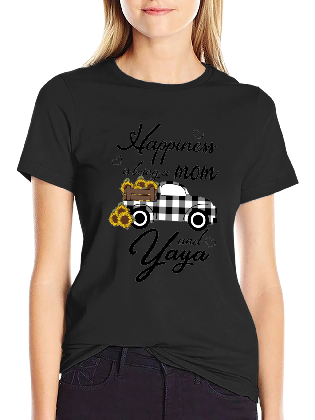 Black Happiness Mom and Yaya Graphic Tee view 2