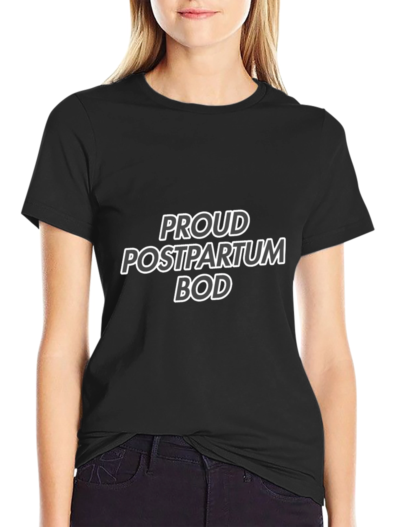 Black Proud Postpartum Bod T-Shirt - Black Cotton Tee view 2
