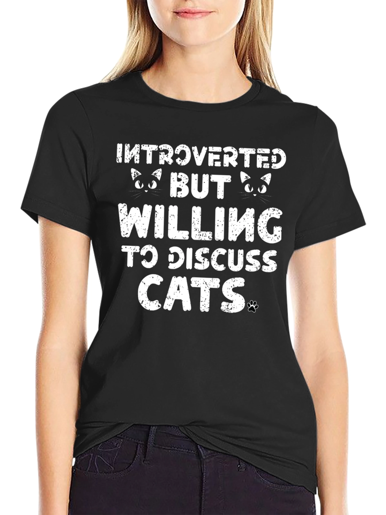 Black Introverted But Willing to Discuss Cats T-Shirt view 2