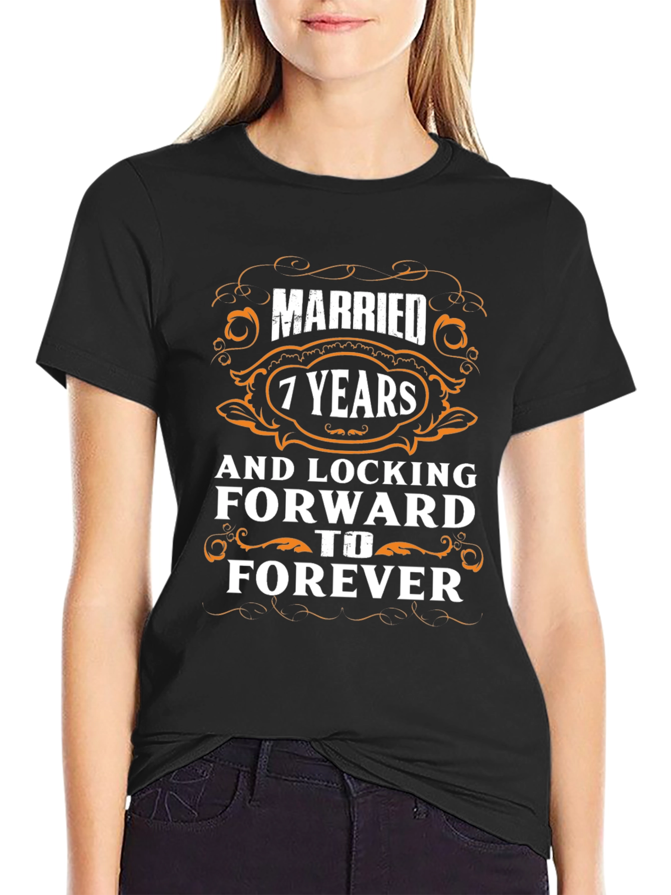 Black Married 7 Years & Locking Forward To Forever T-Shirt view 2
