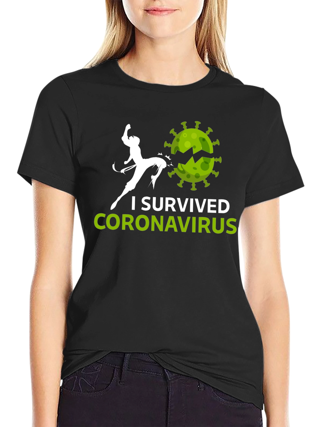Black I Survived Coronavirus T-Shirt view 2
