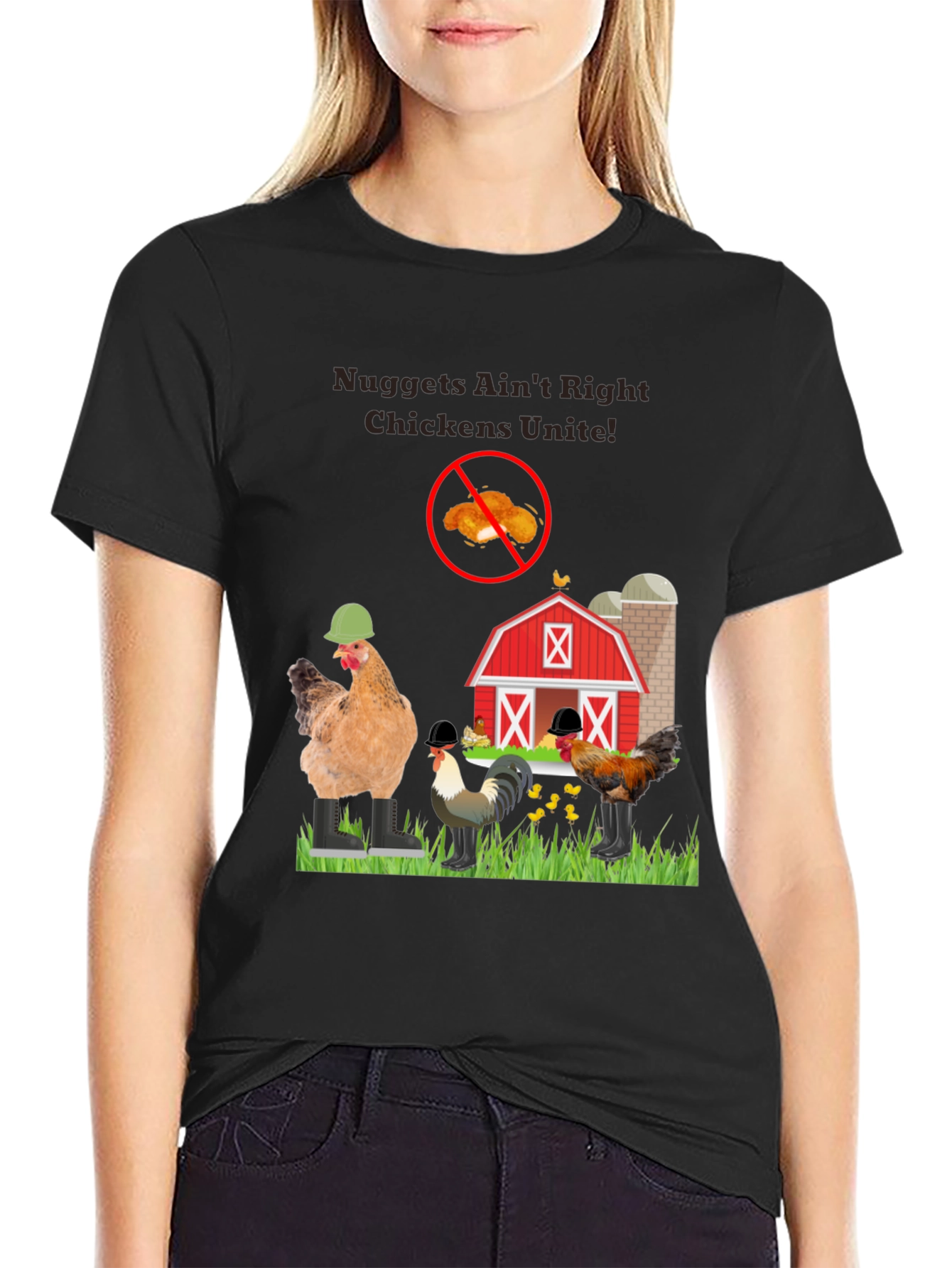 Black Nuggets Ain't Right Chickens Unite! T-Shirt view 2