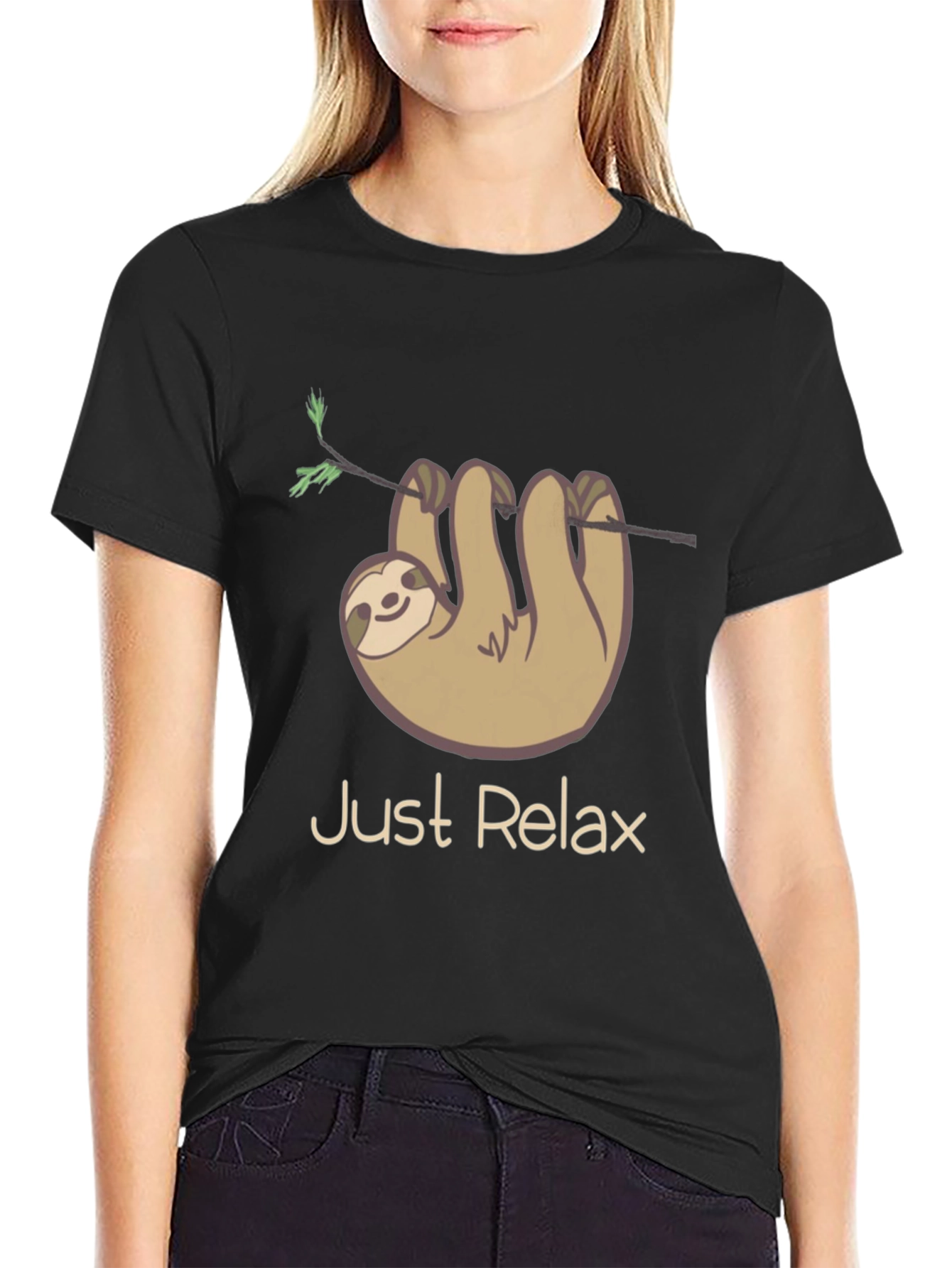 Black Just Relax Sloth Graphic Tee - Casual Comfort view 2