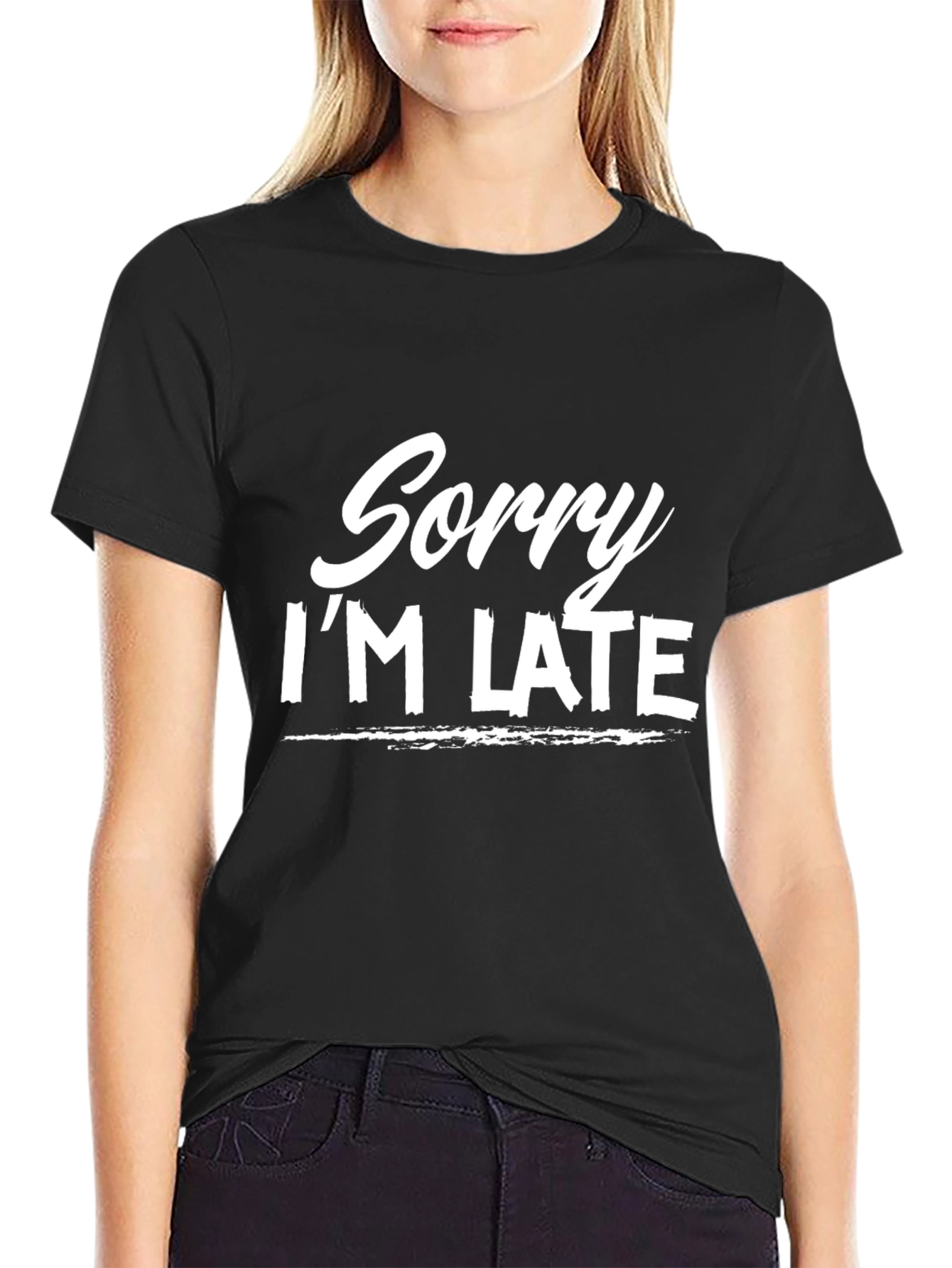 Black Sorry I'm Late Graphic Tee - Black view 2