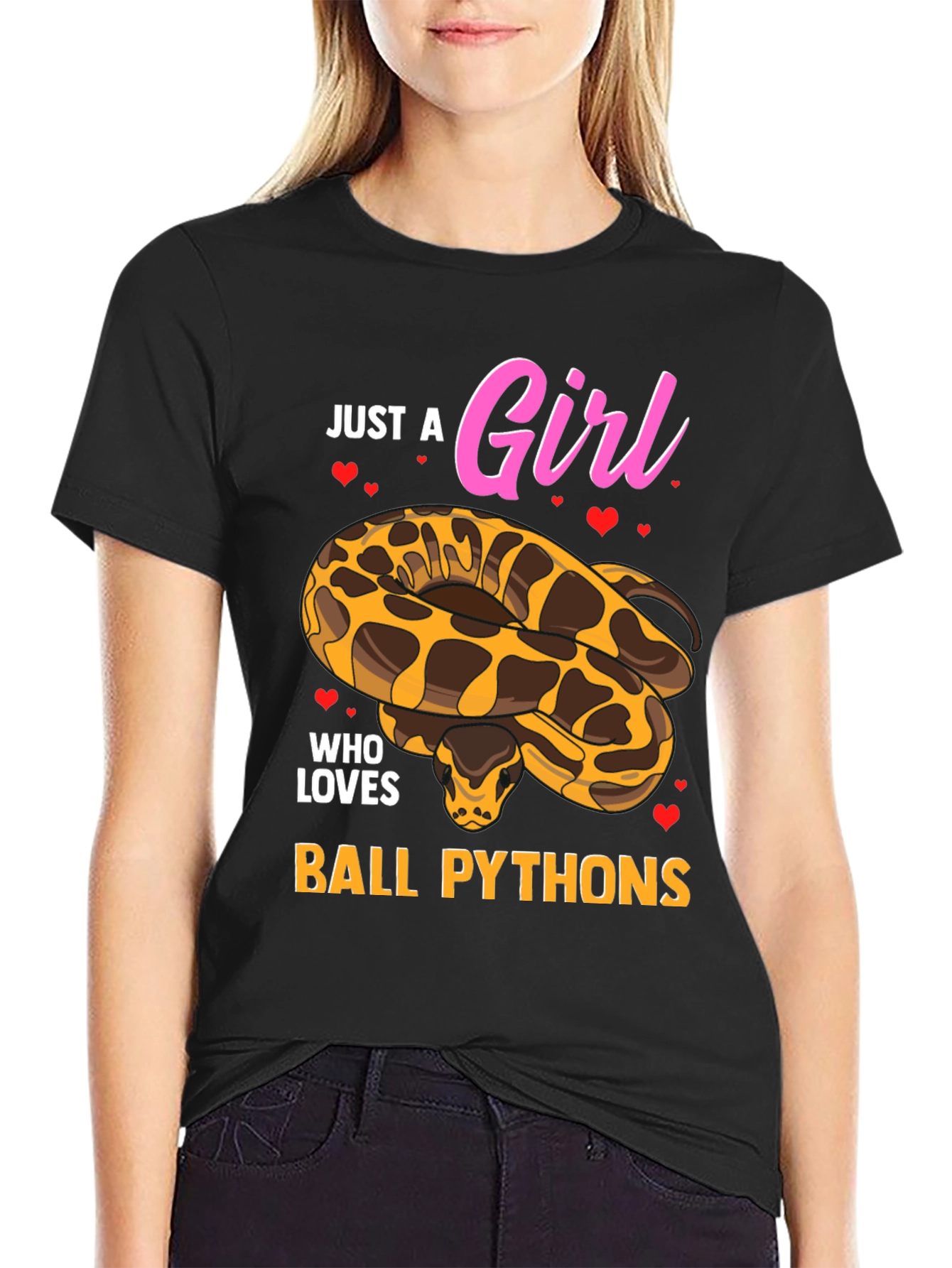 Black Just a Girl Who Loves Ball Pythons T-Shirt view 2