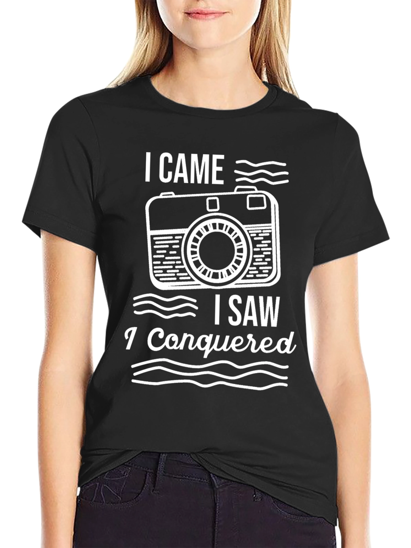 Black I Came I Saw I Conquered Camera Graphic Tee view 2