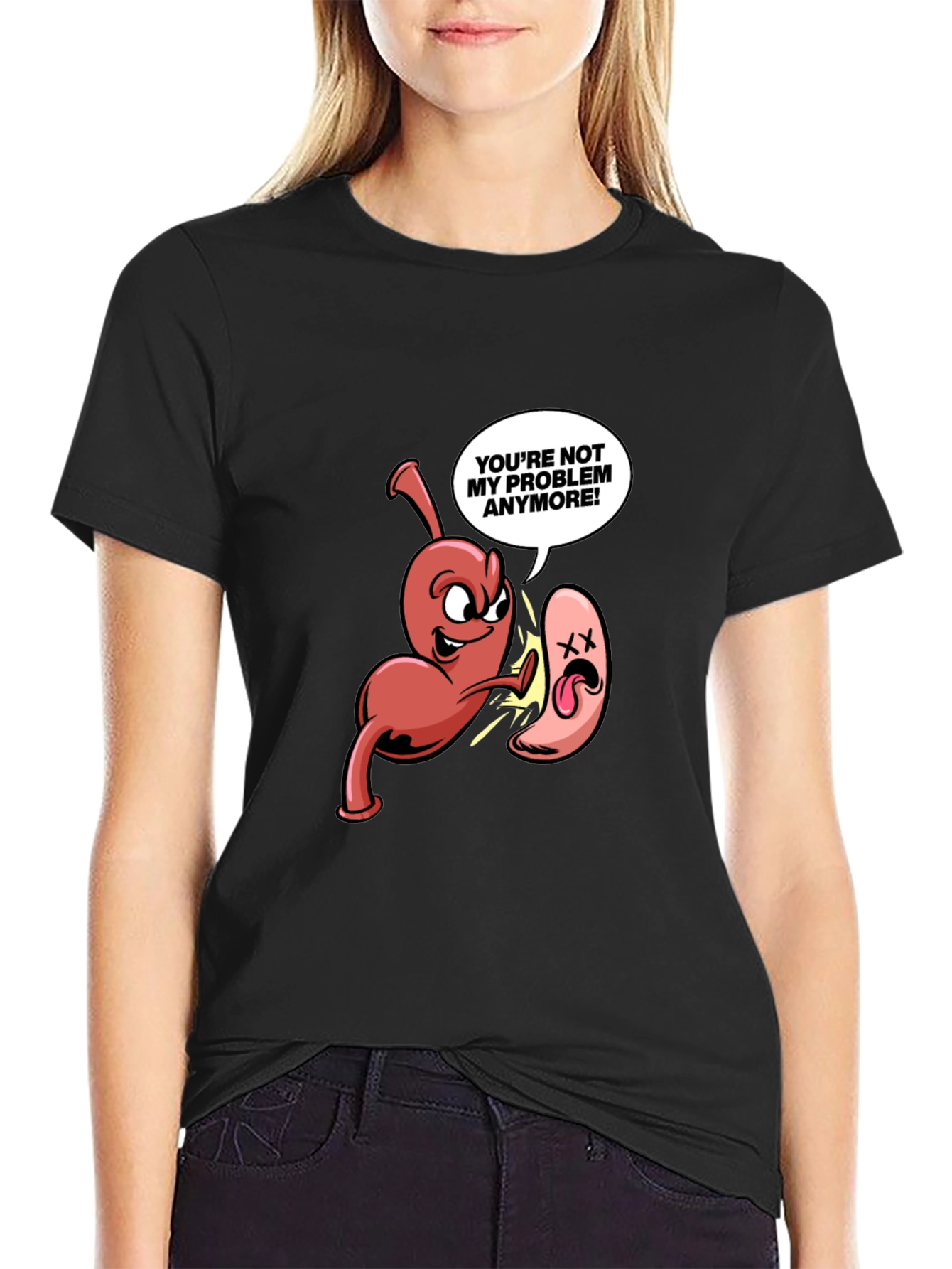 Black Funny Anatomy Humor T-Shirt - "Not My Problem Anymore!" view 2