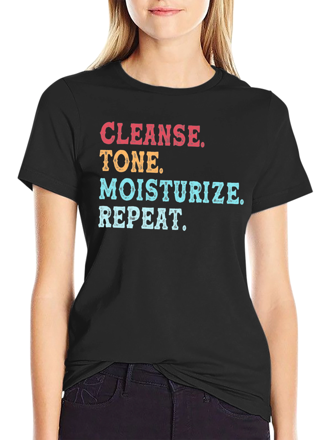 Black Cleanse Tone Moisturize Repeat T-Shirt view 2