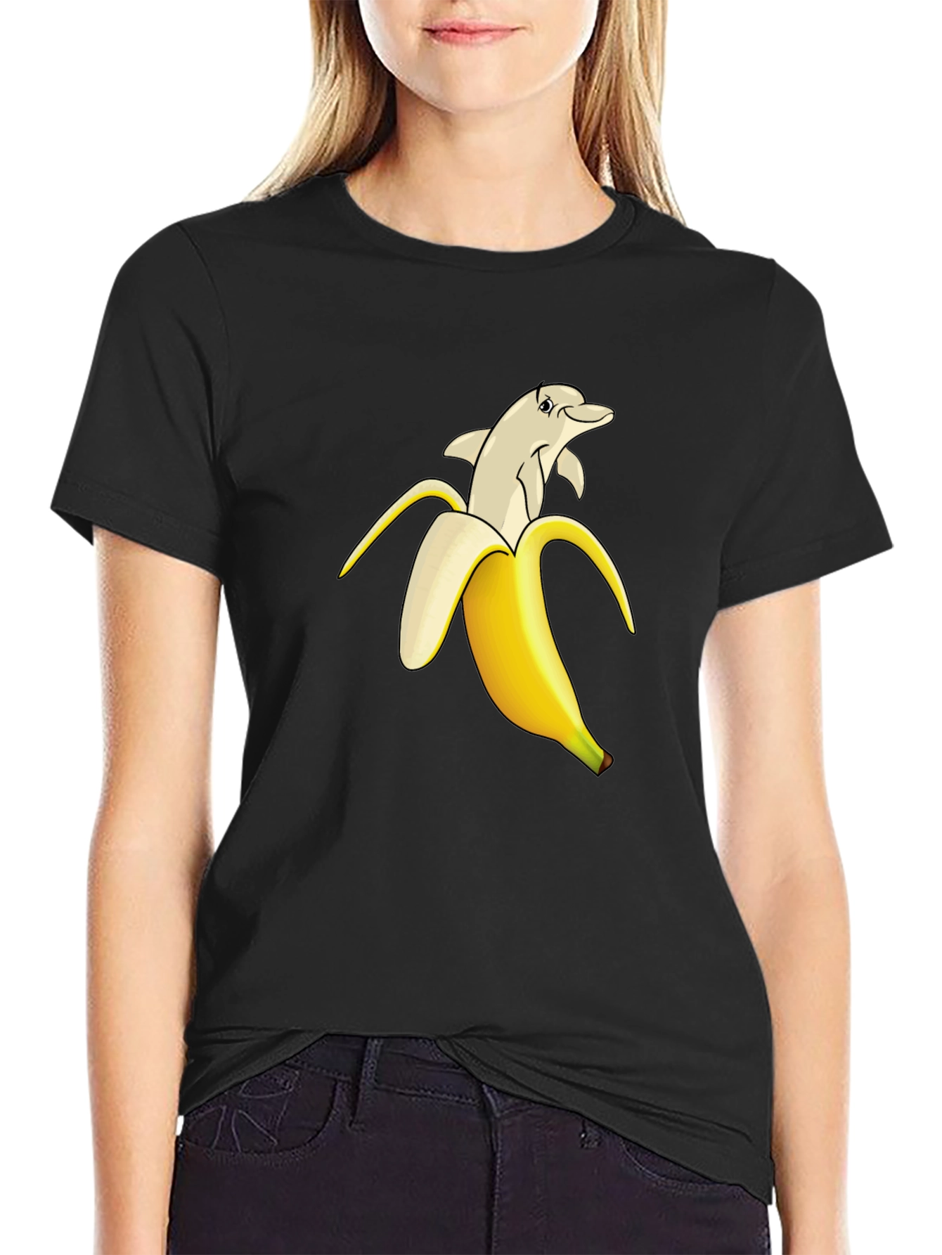 Black Banana Dolphin Graphic Tee - Quirky Cool T-Shirt view 2
