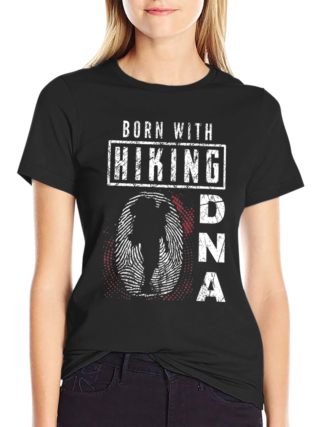 Black Born with Hiking DNA Tee view 2