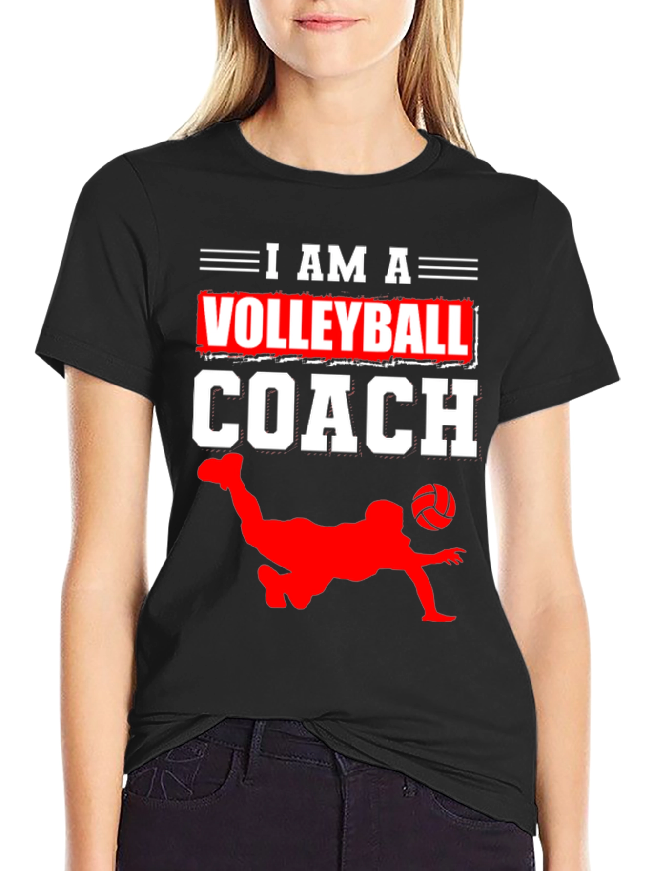 Black Volleyball Coach Graphic Tee - Black Cotton T-Shirt view 2