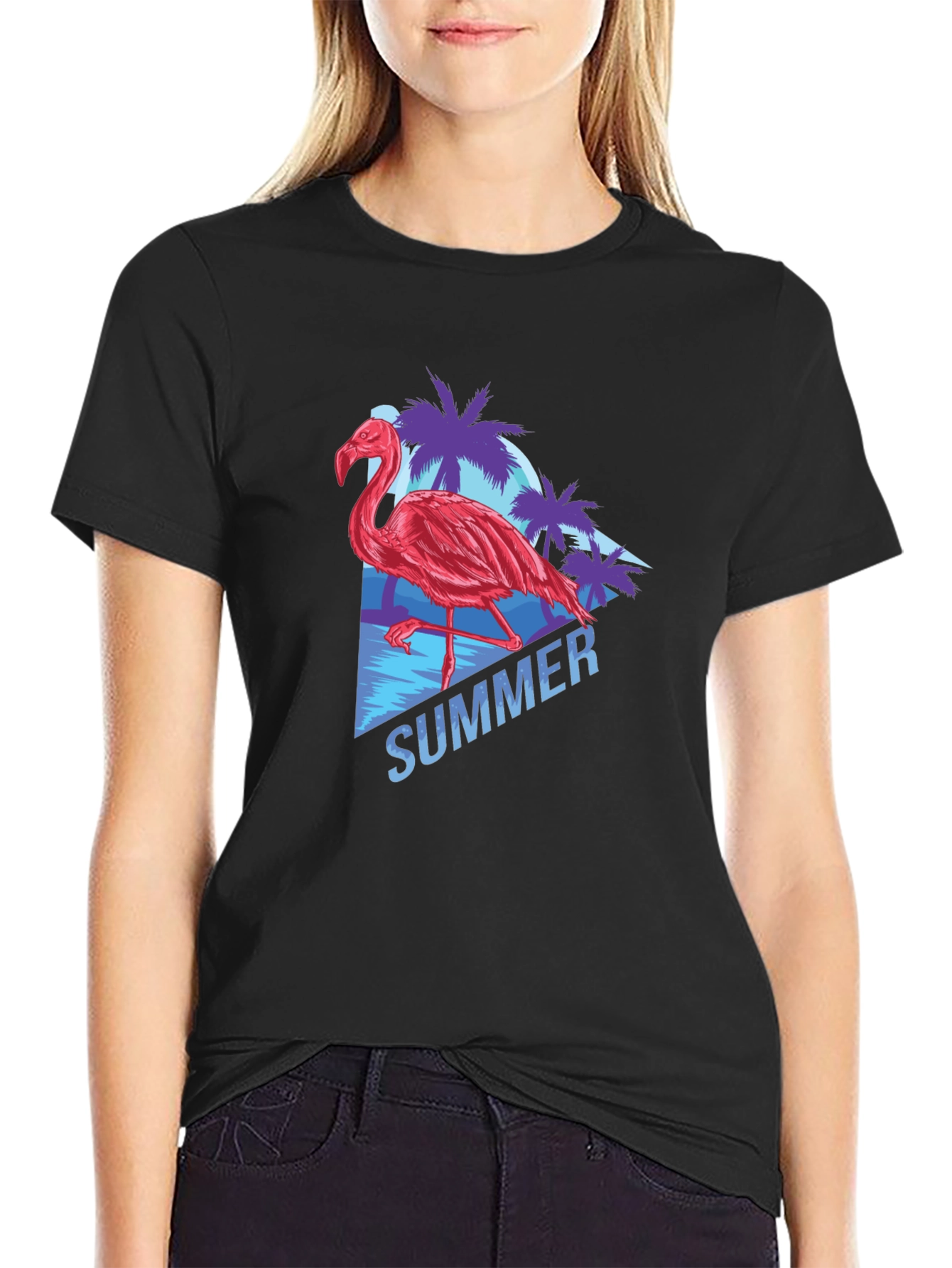 Black Summer Flamingo T-Shirt - Tropical Vibes view 2